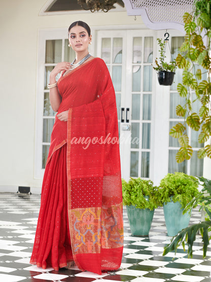 Red Paithani Matka Silk Handwoven Saree