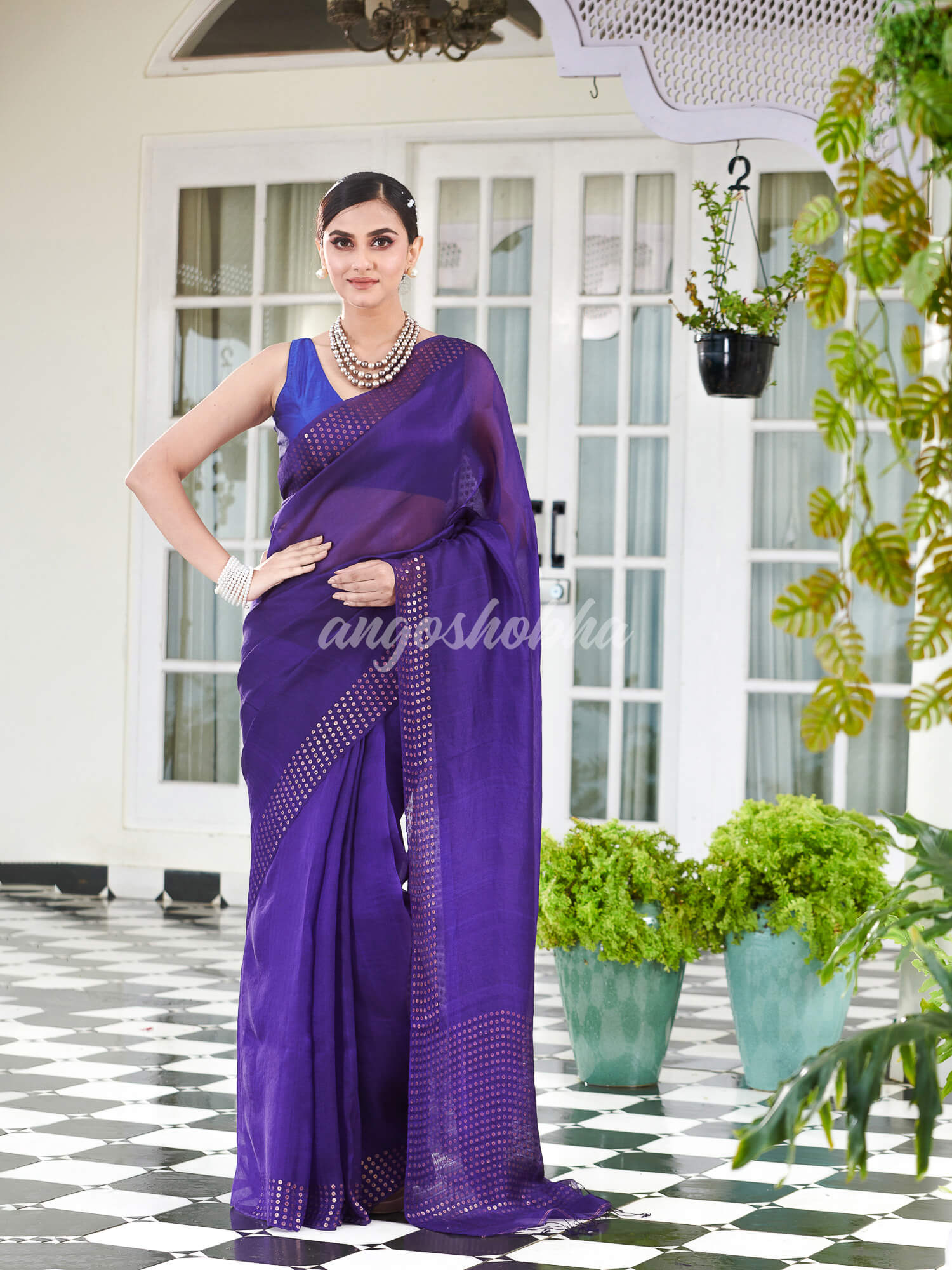 Purple Muslin Silk Handloom Saree