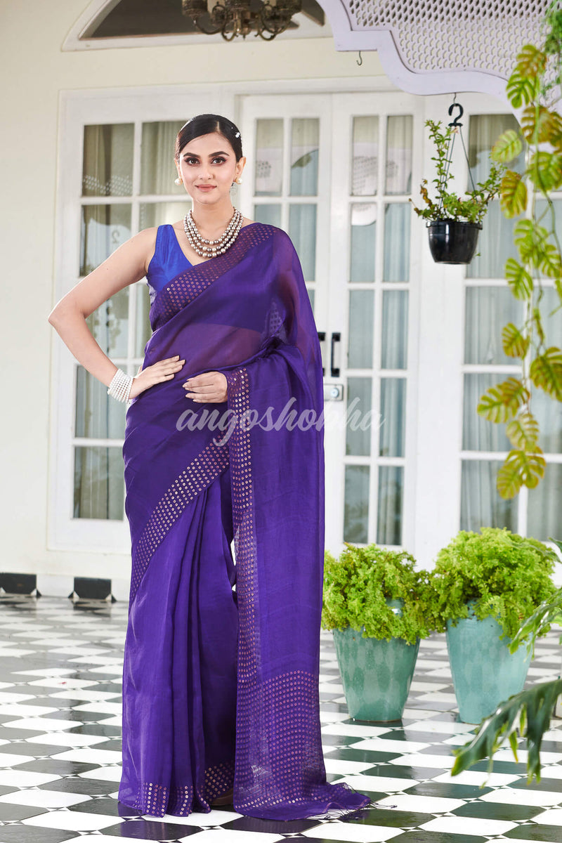 Purple Muslin Silk Handloom Saree