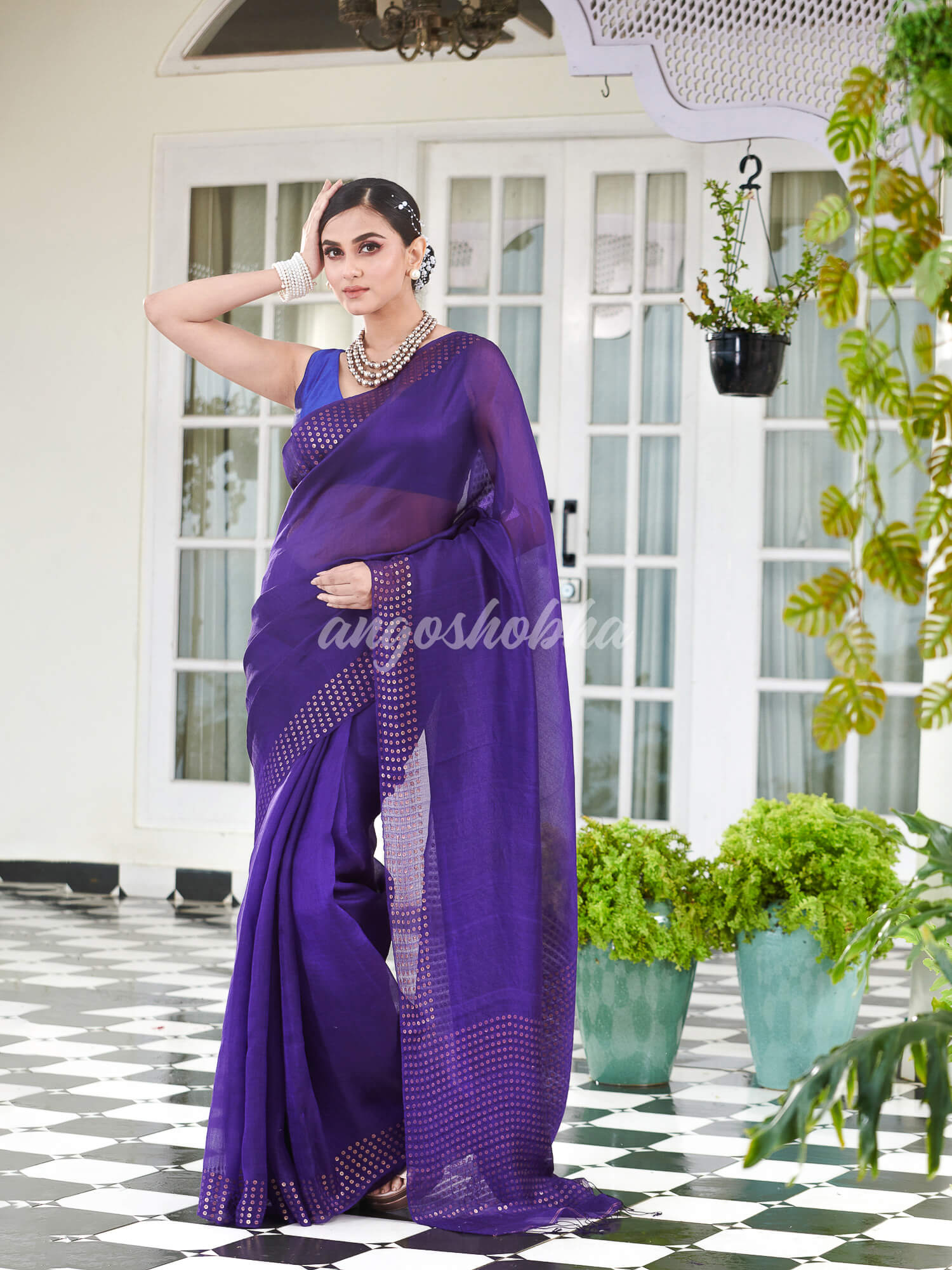 Purple Muslin Silk Handloom Saree