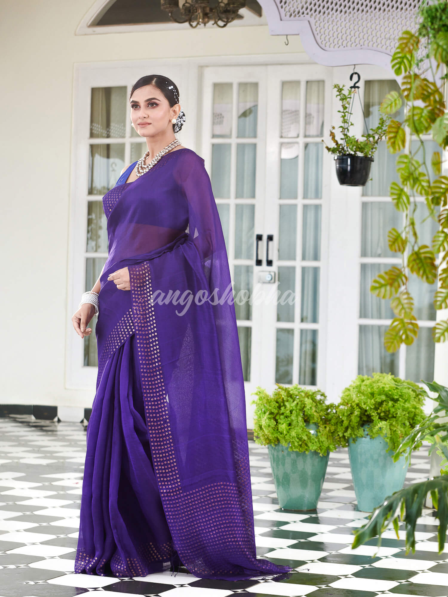 Purple Muslin Silk Handloom Saree