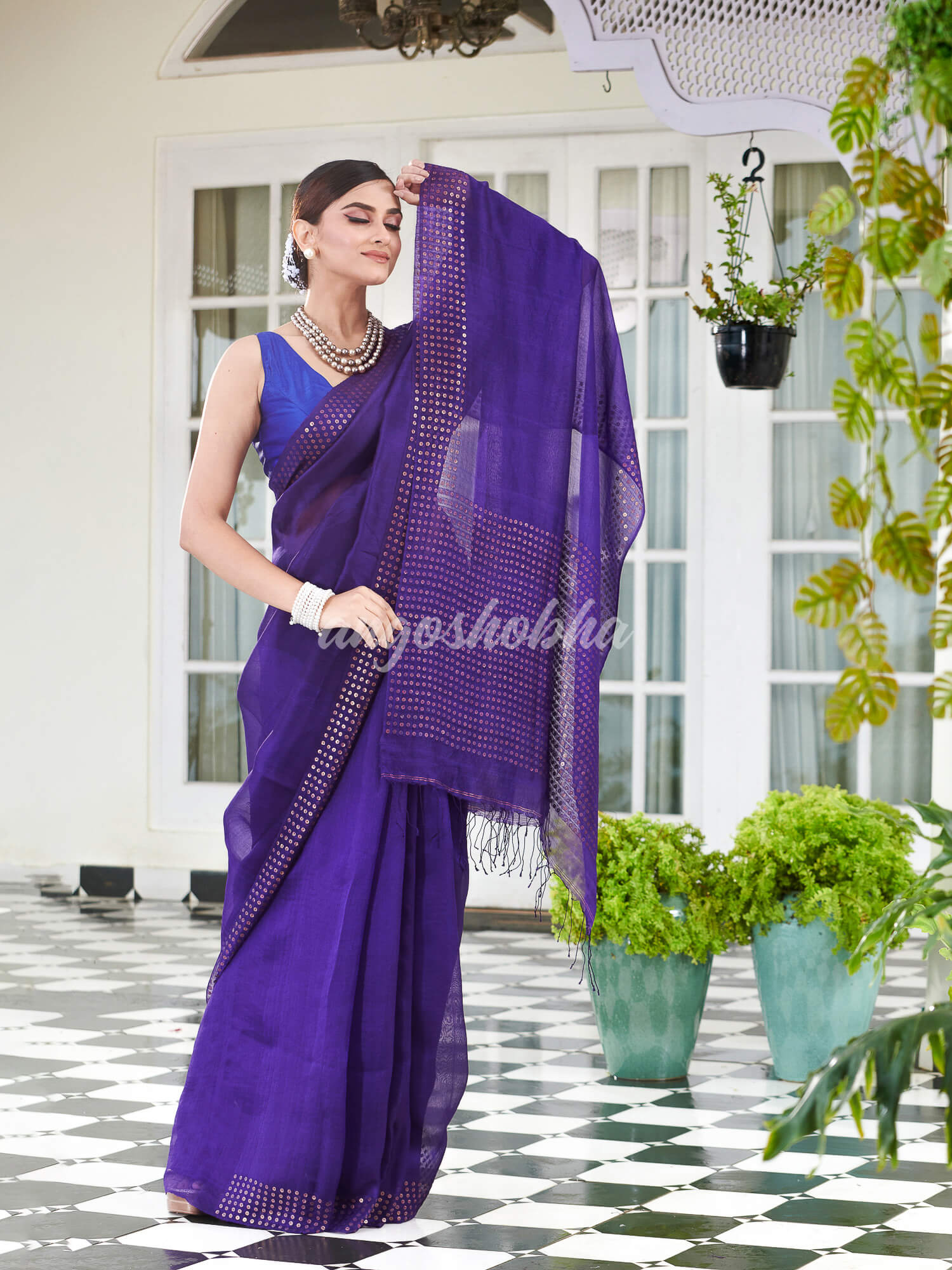 Purple Muslin Silk Handloom Saree
