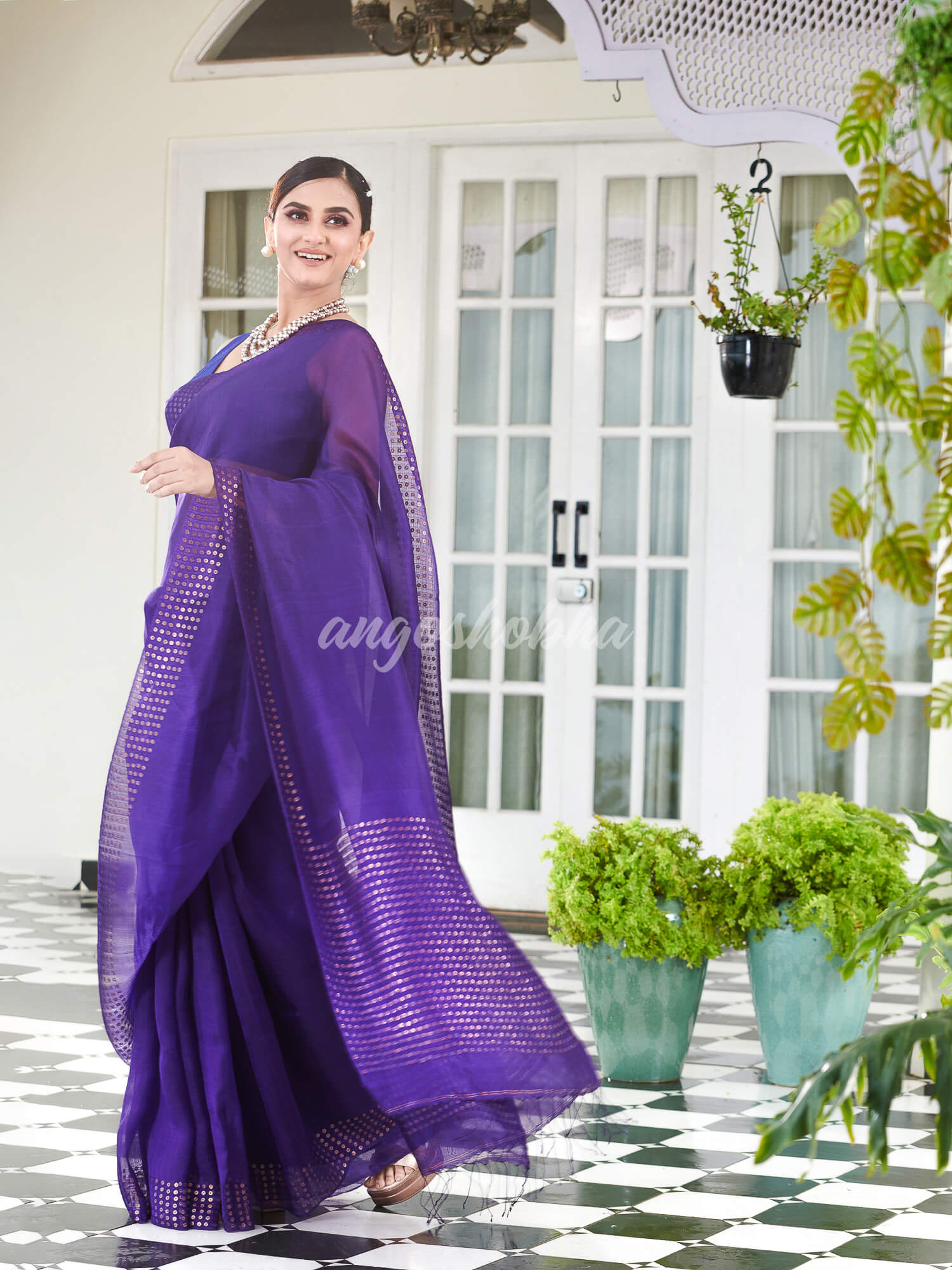 Purple Muslin Silk Handloom Saree