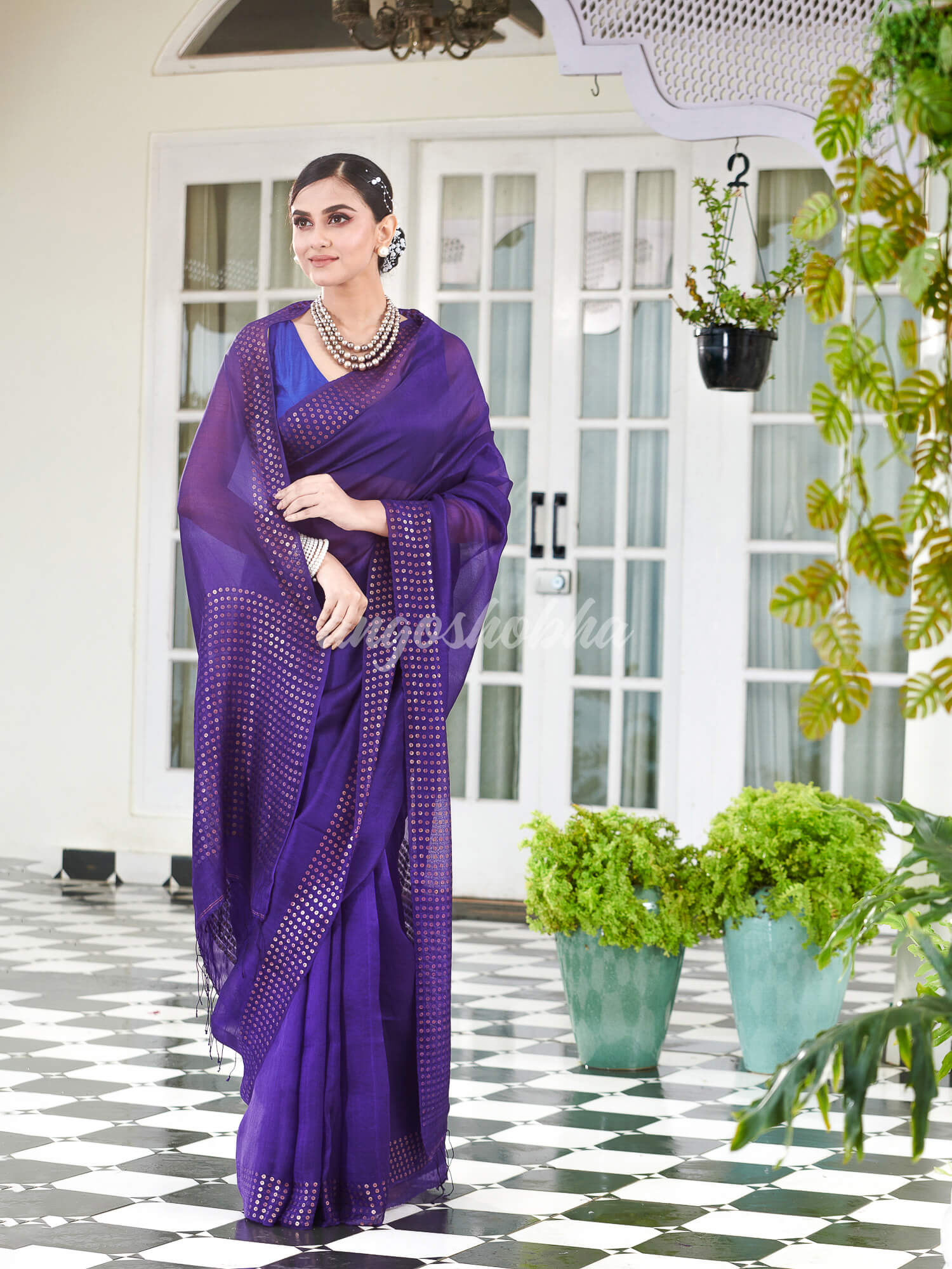 Purple Muslin Silk Handloom Saree