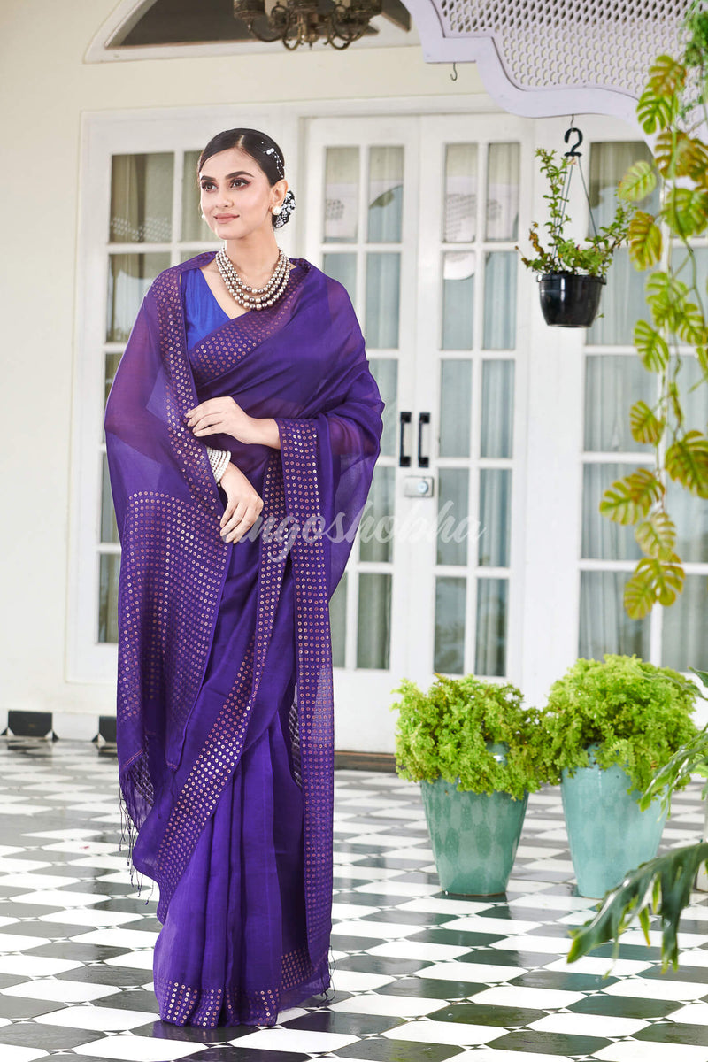 Purple Muslin Silk Handloom Saree