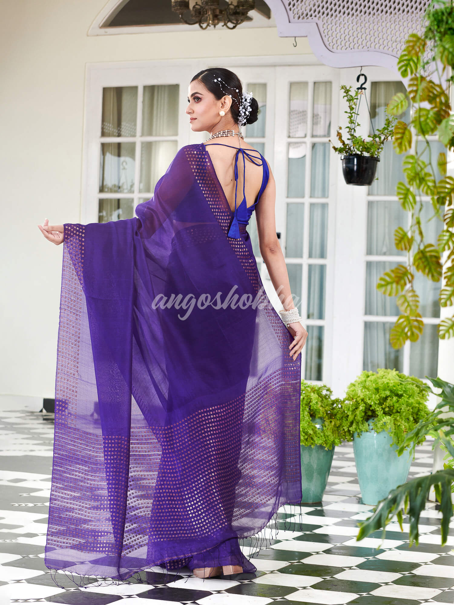 Purple Muslin Silk Handloom Saree
