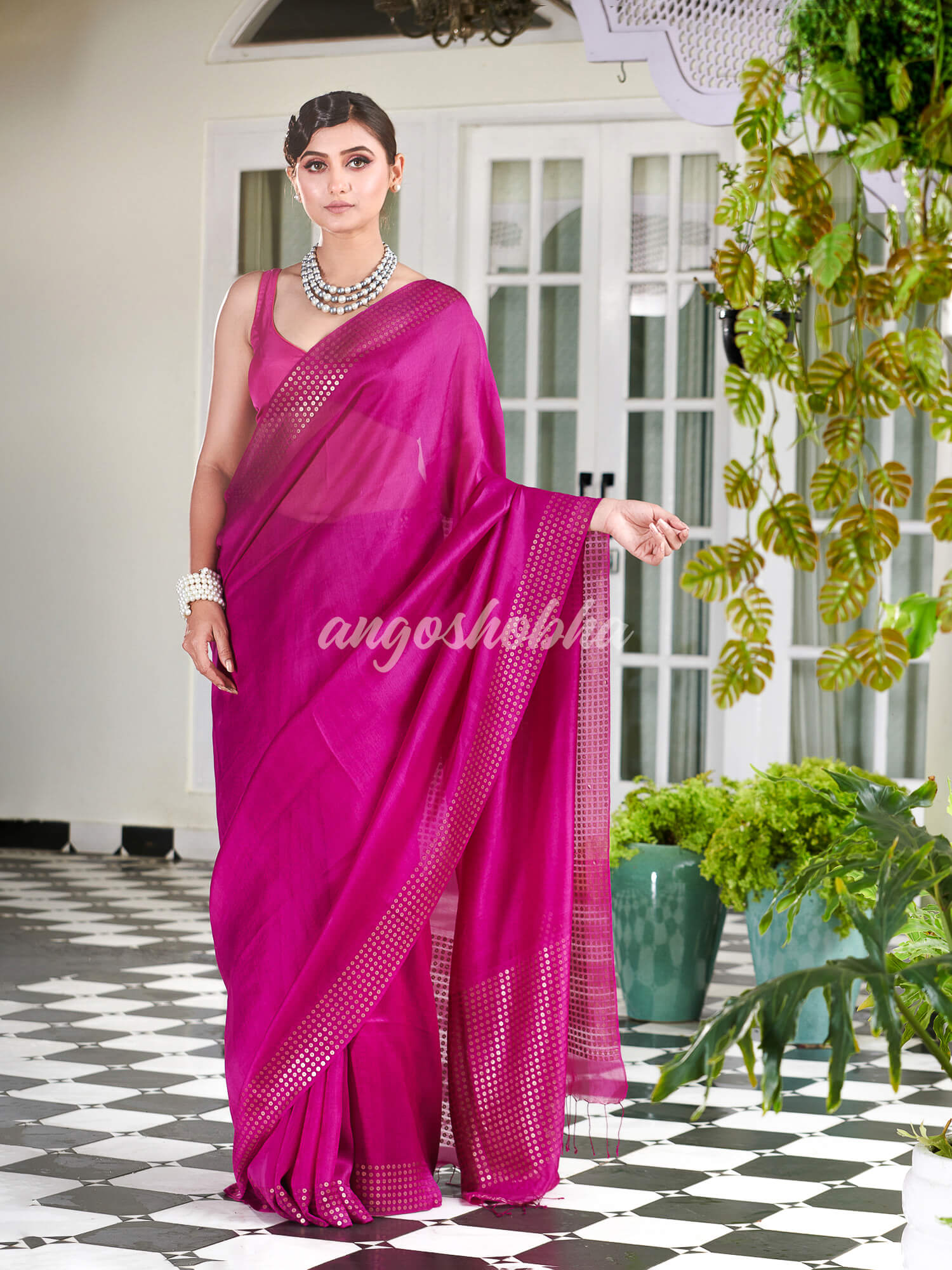 Neon Pink Muslin Silk Handloom Saree