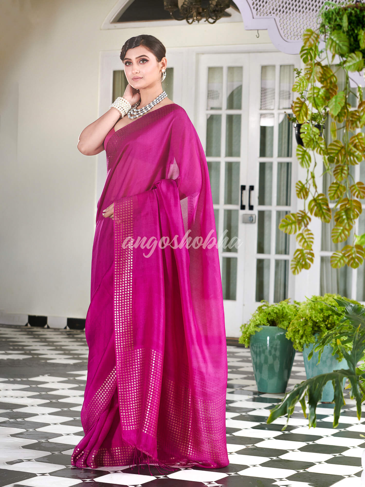 Neon Pink Muslin Silk Handloom Saree