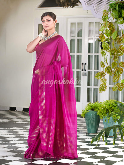 Neon Pink Muslin Silk Handloom Saree