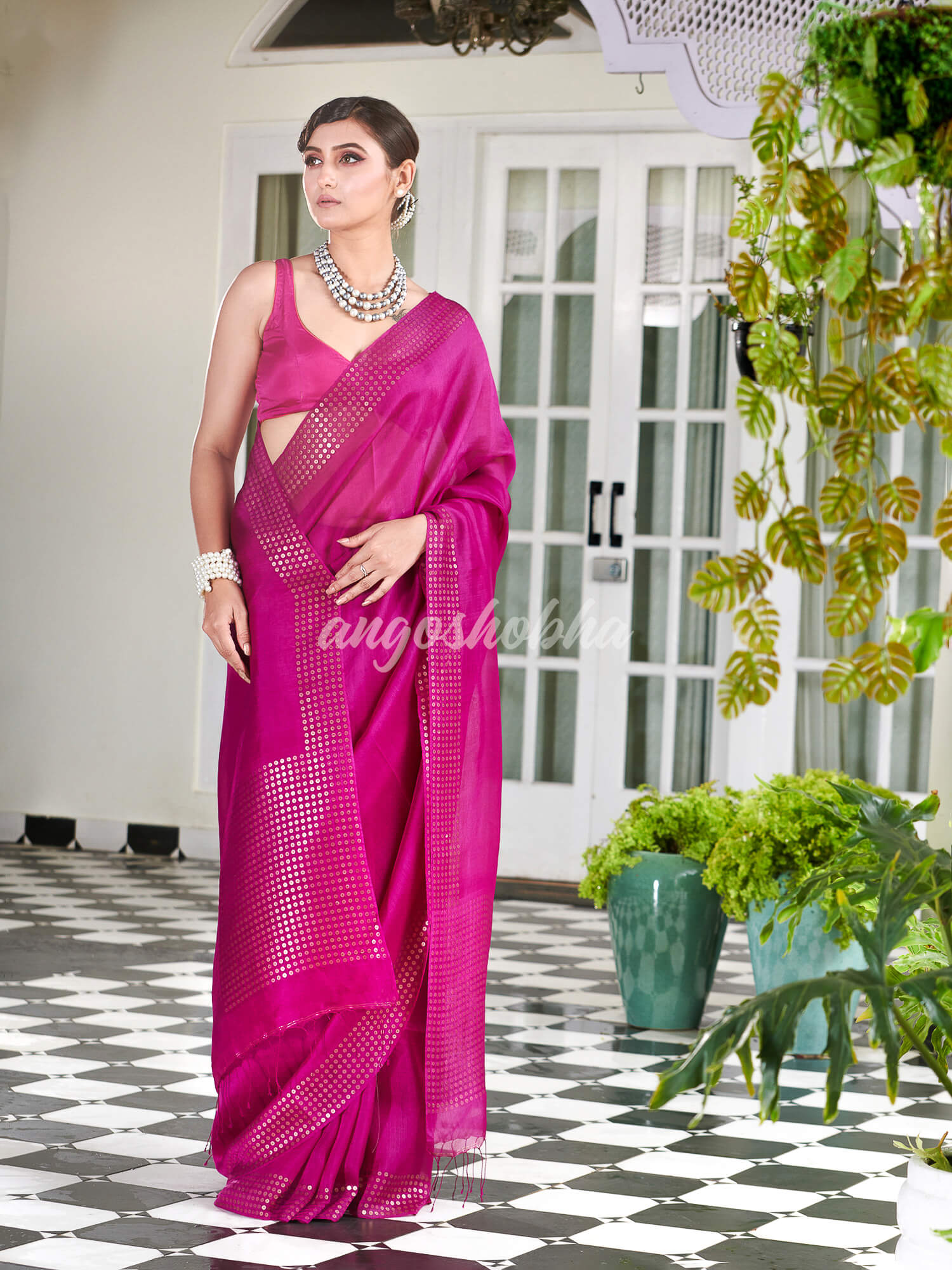 Neon Pink Muslin Silk Handloom Saree