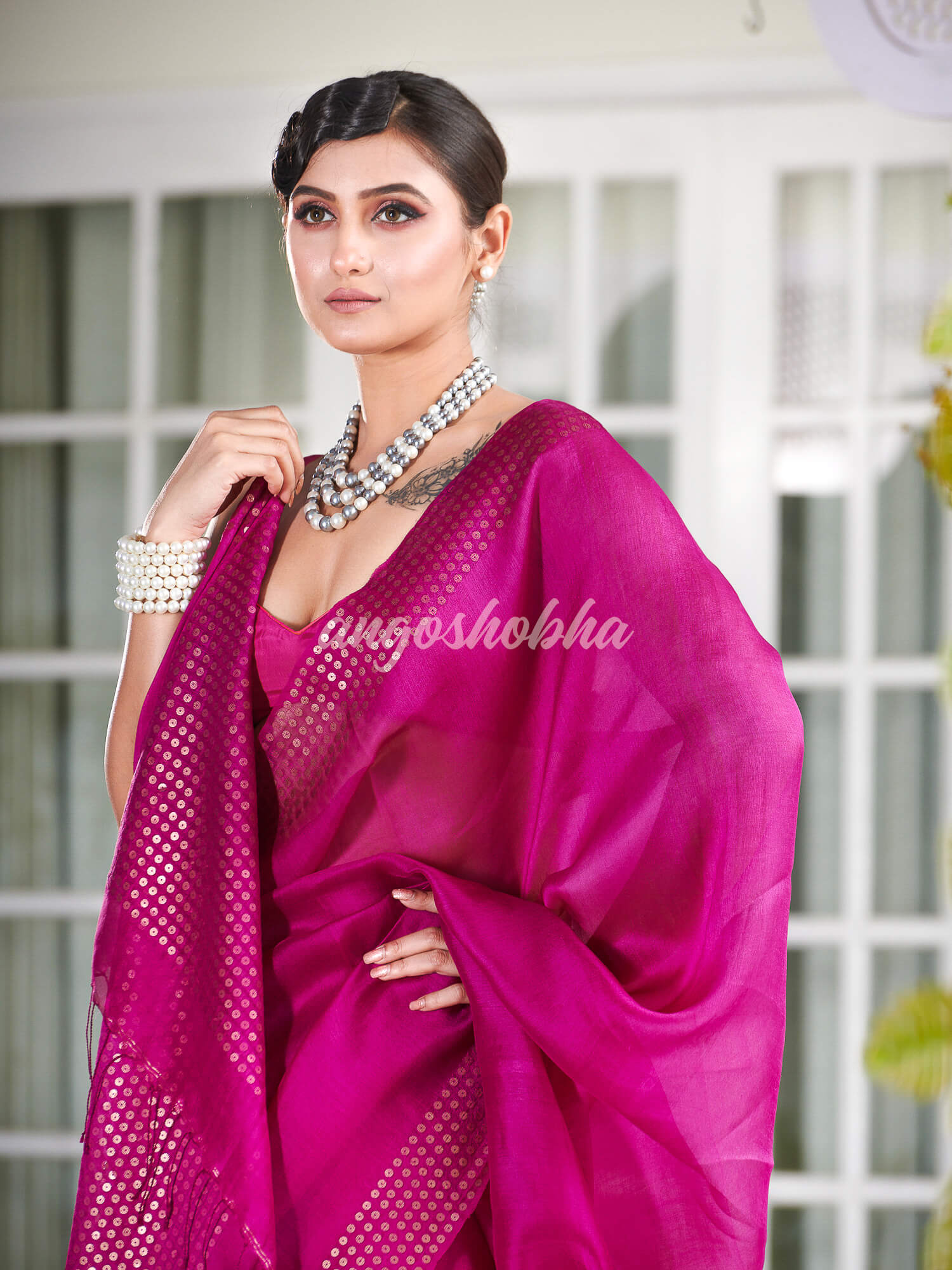 Neon Pink Muslin Silk Handloom Saree