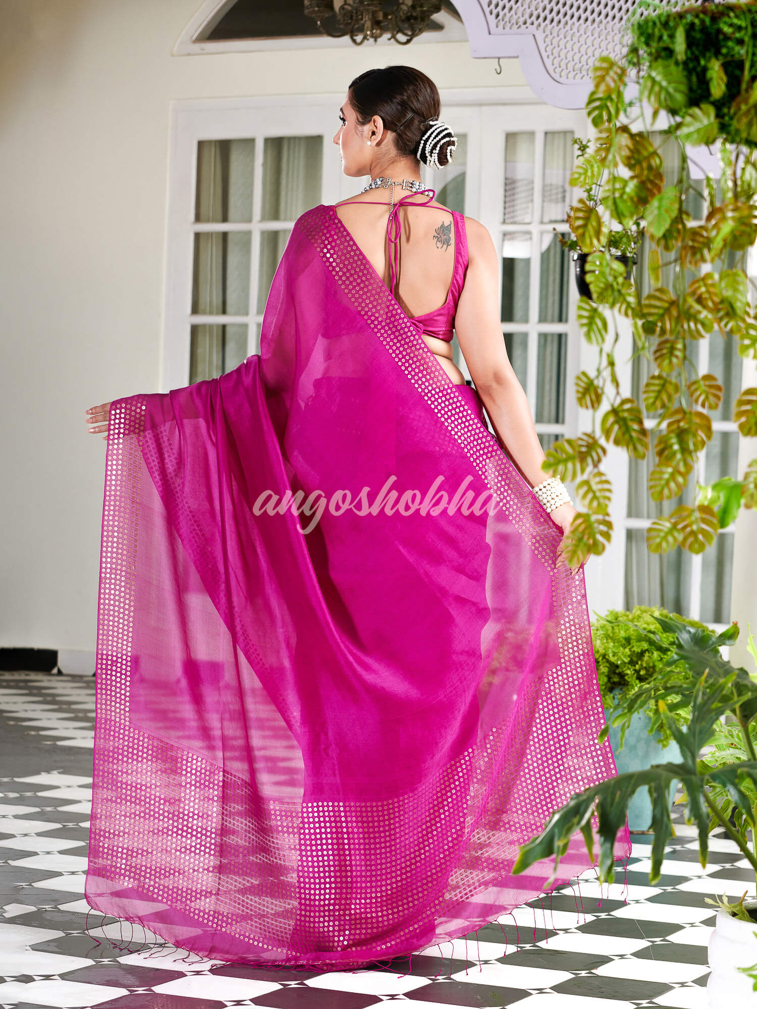 Neon Pink Muslin Silk Handloom Saree