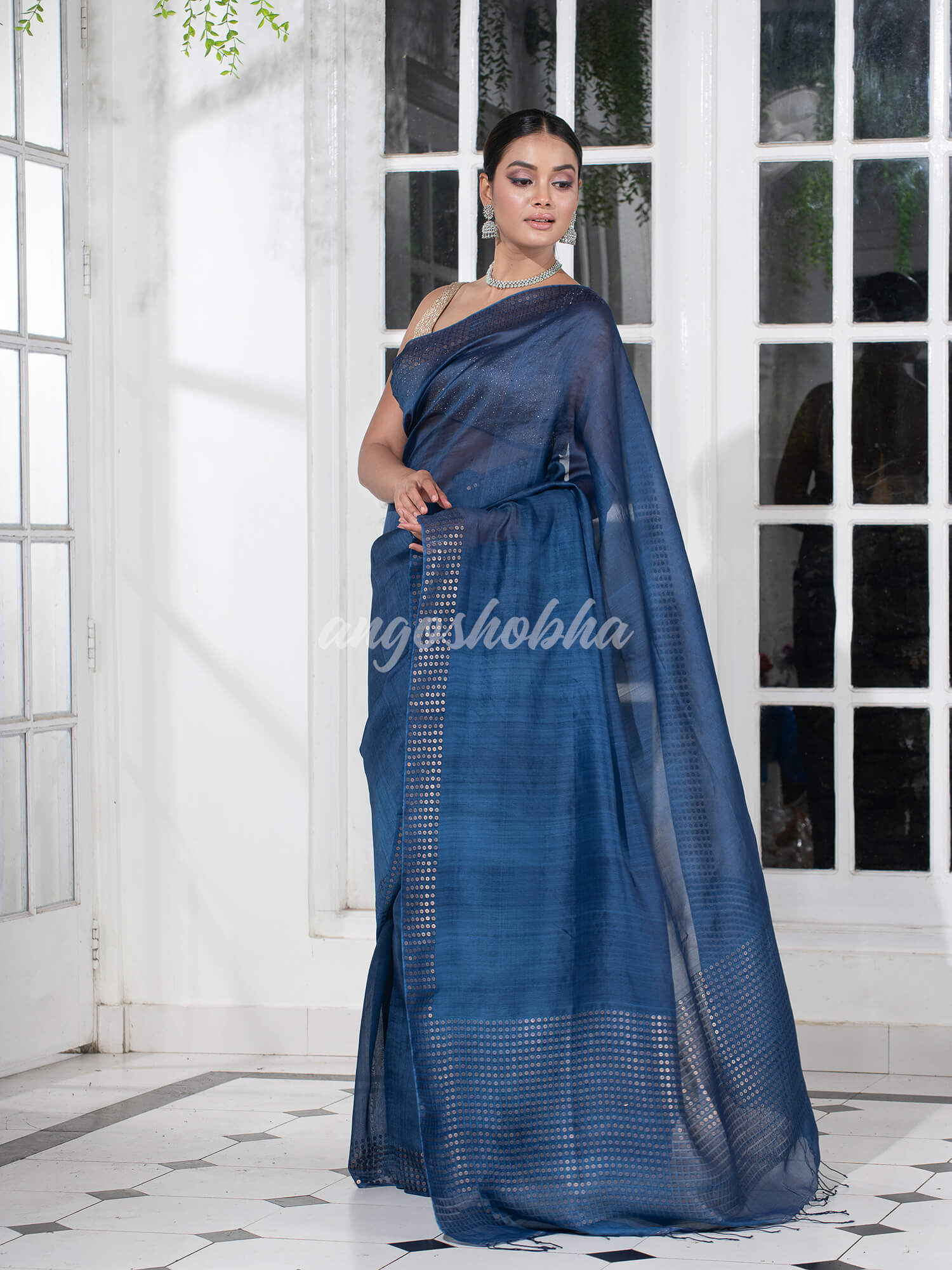 Sapphire Blue  Muslin Silk Handloom Saree