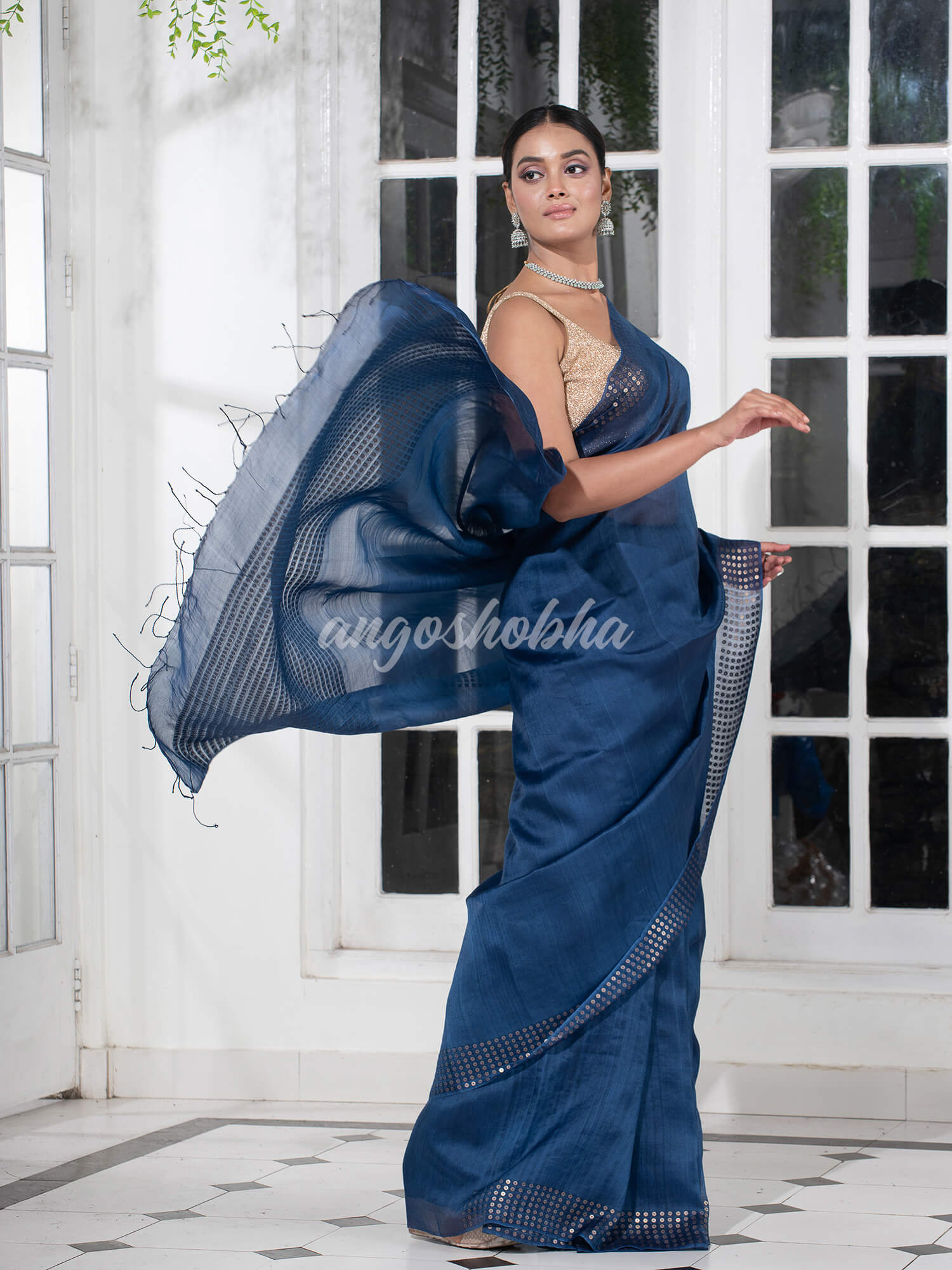 Sapphire Blue  Muslin Silk Handloom Saree
