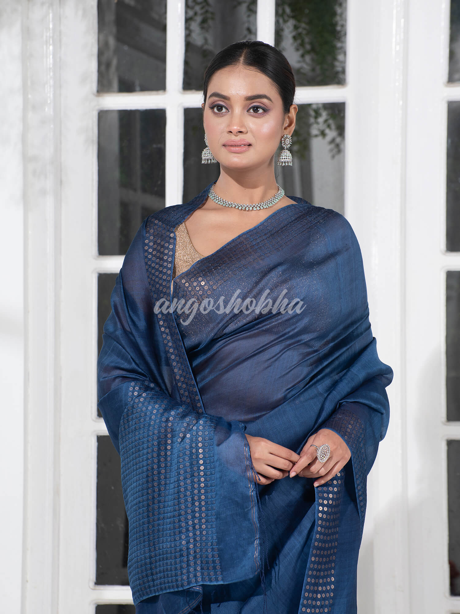 Sapphire Blue  Muslin Silk Handloom Saree