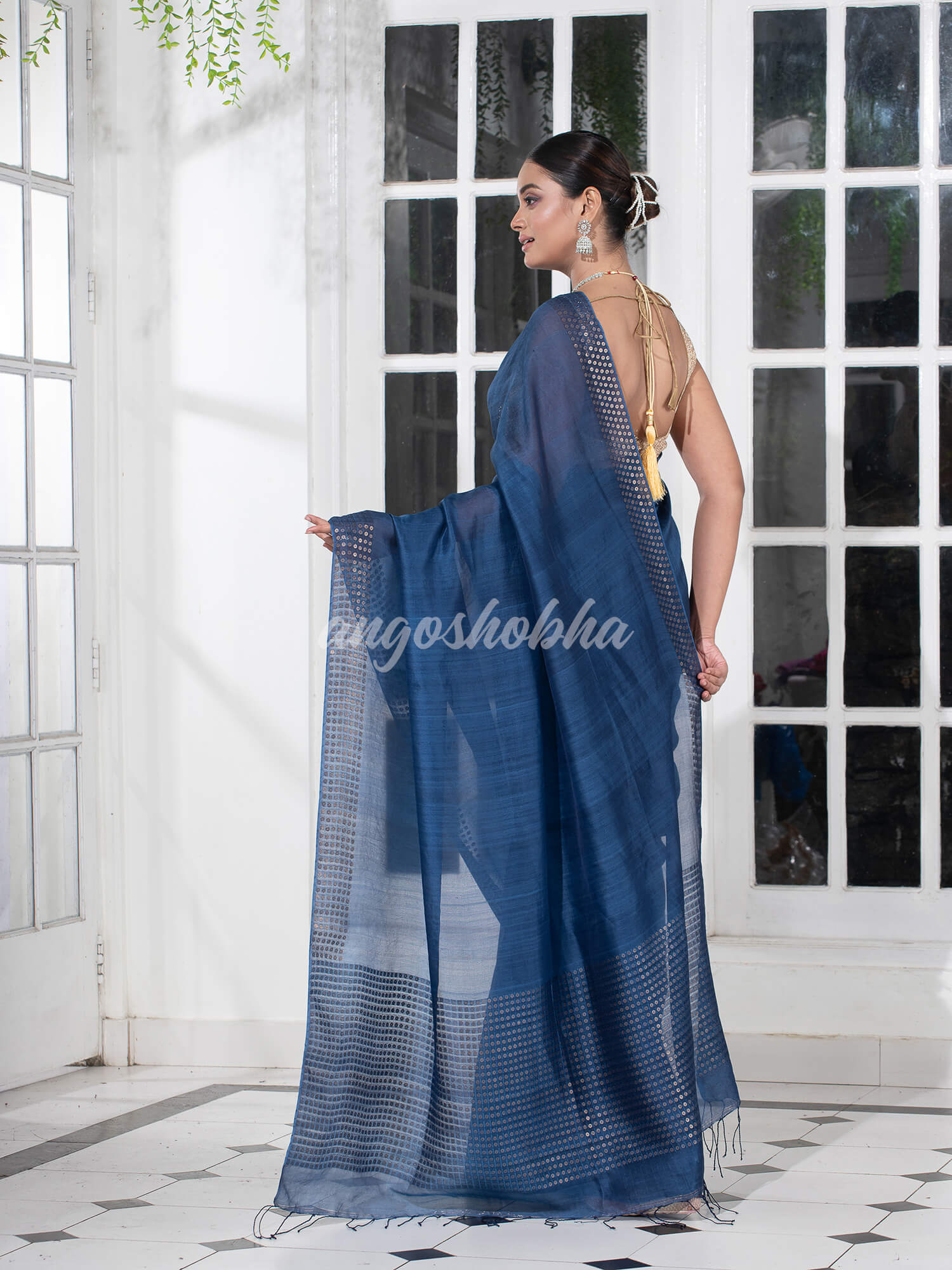 Sapphire Blue  Muslin Silk Handloom Saree