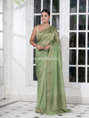Honeydew Green Muslin Silk Handloom Saree