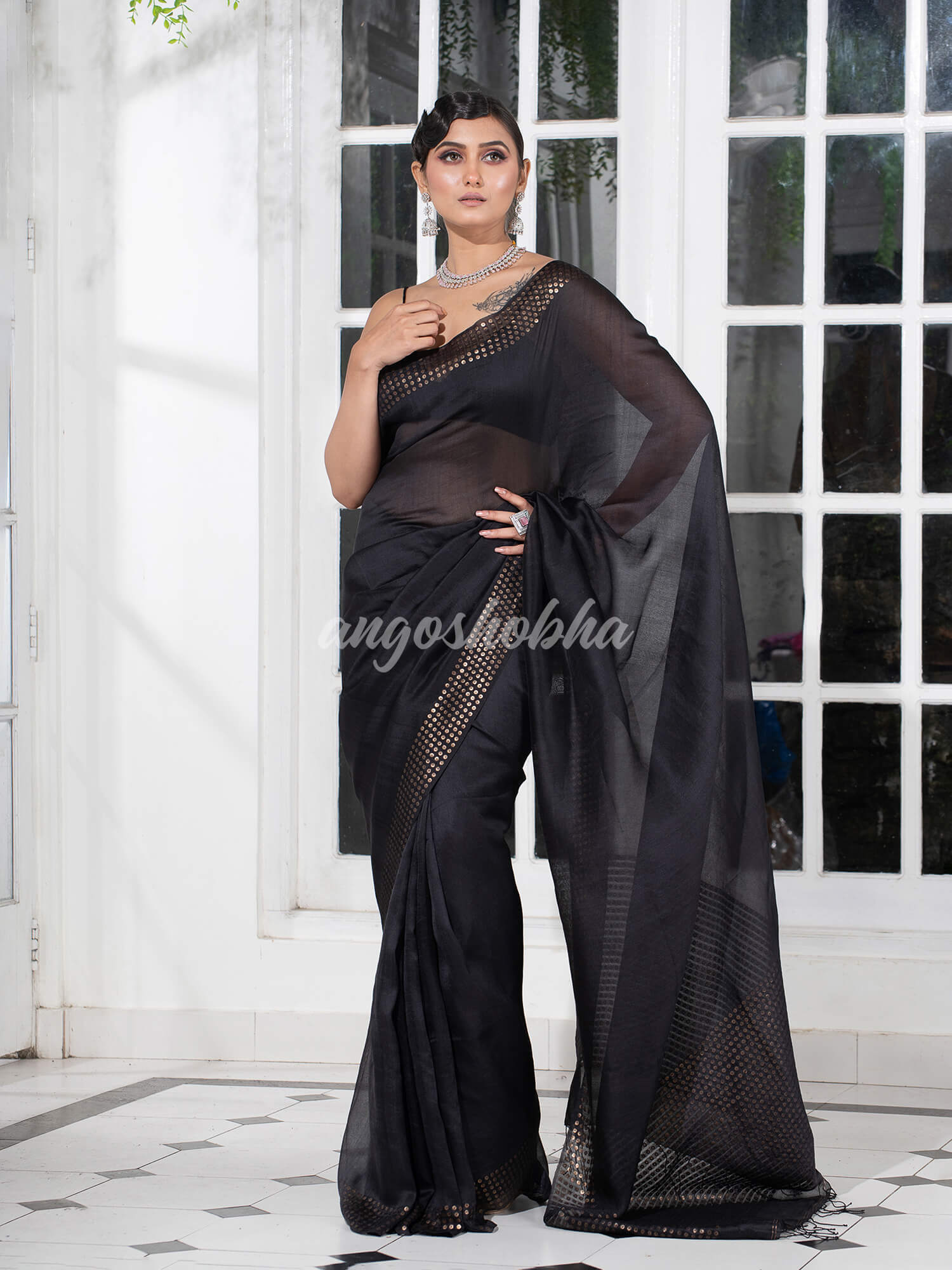 Black  Muslin Silk Handloom Saree