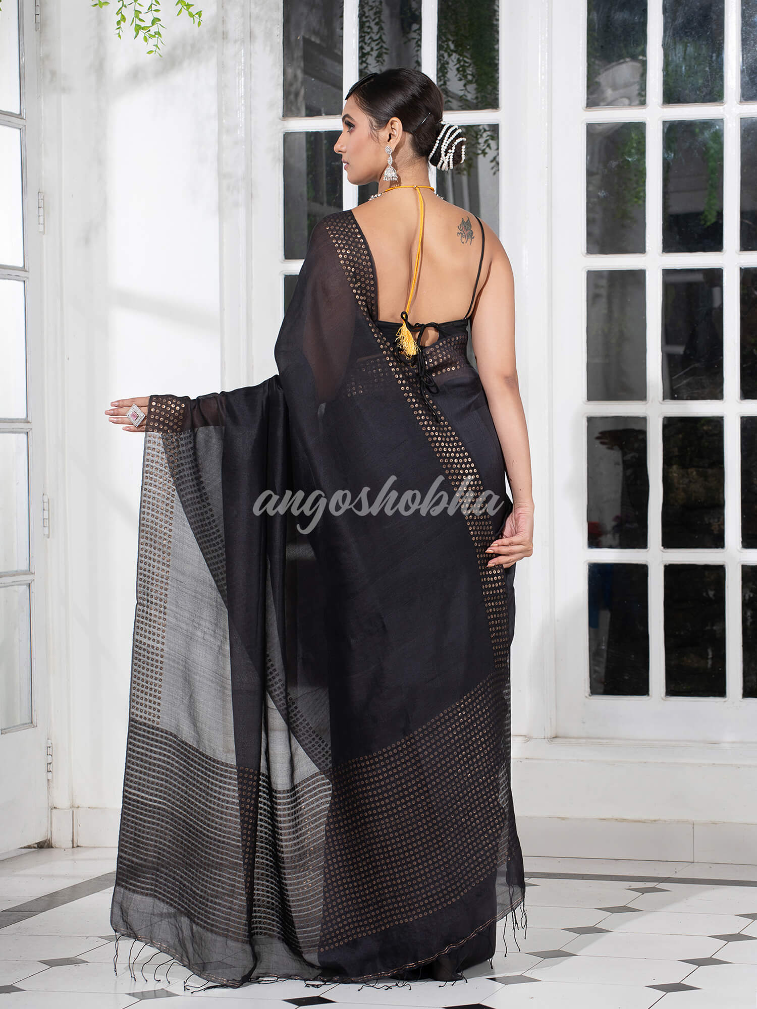 Black  Muslin Silk Handloom Saree