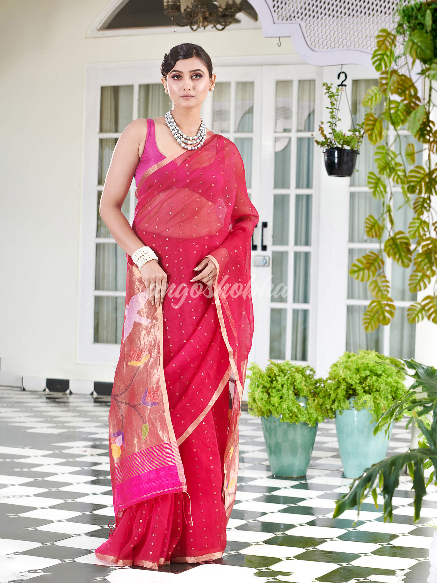 Bright Pink Paithani Muslin Silk Handwoven Saree