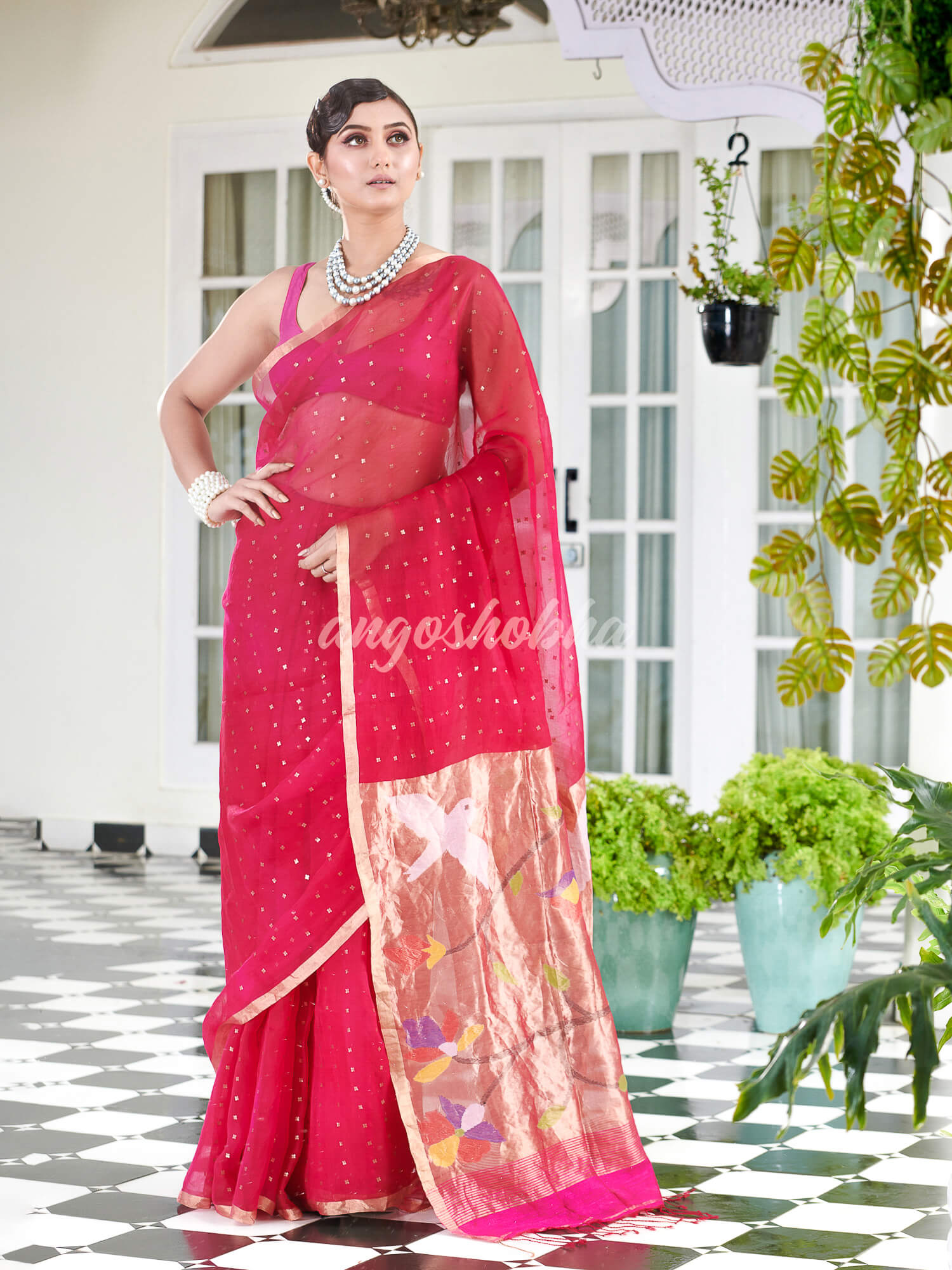 Bright Pink Paithani Muslin Silk Handwoven Saree
