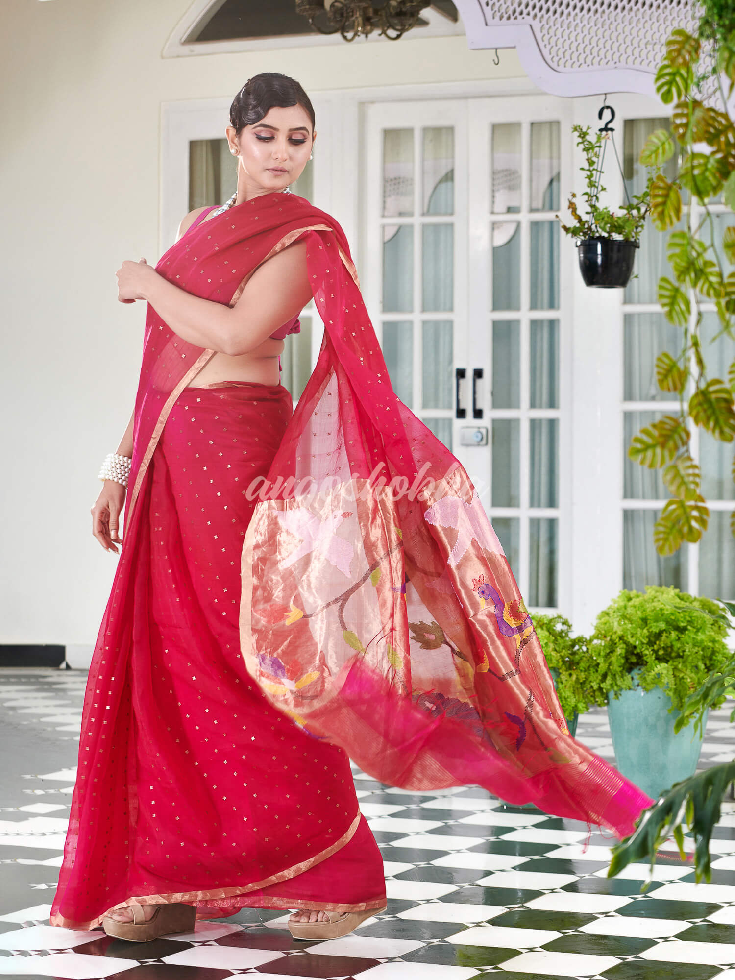 Bright Pink Paithani Muslin Silk Handwoven Saree