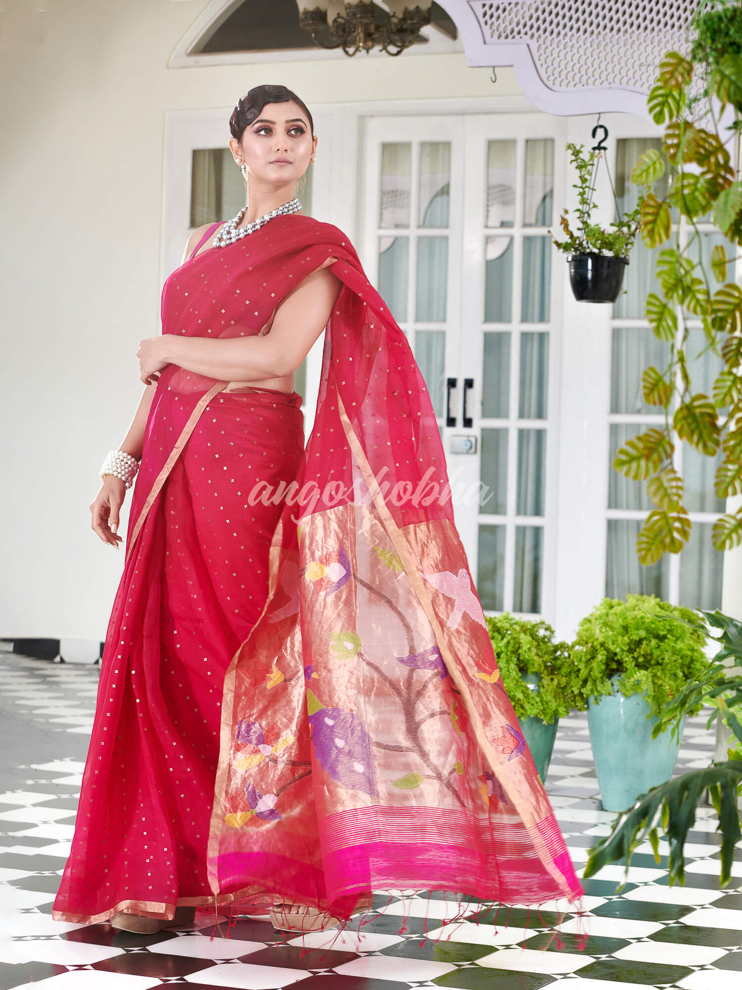 Bright Pink Paithani Muslin Silk Handwoven Saree