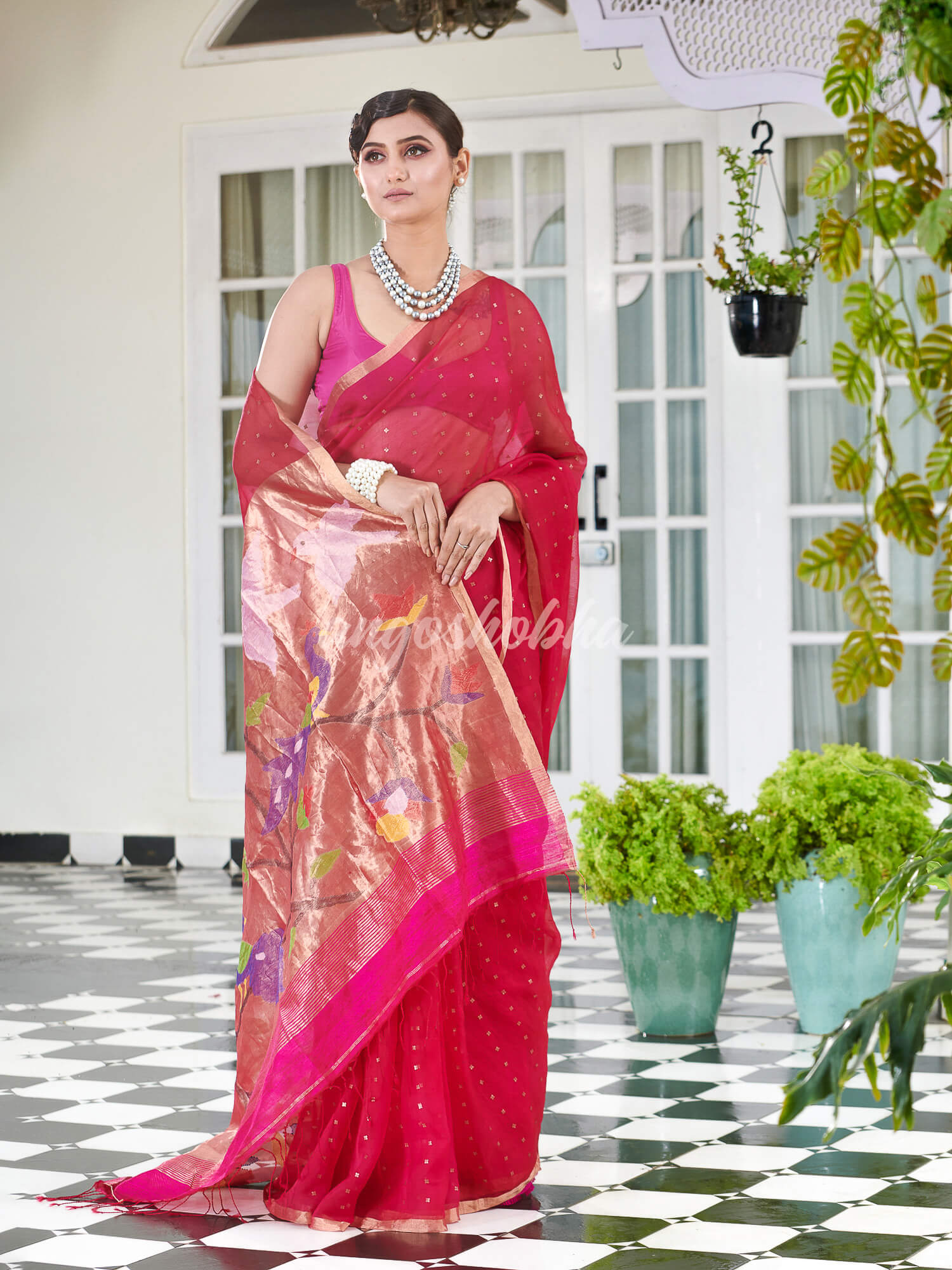 Bright Pink Paithani Muslin Silk Handwoven Saree