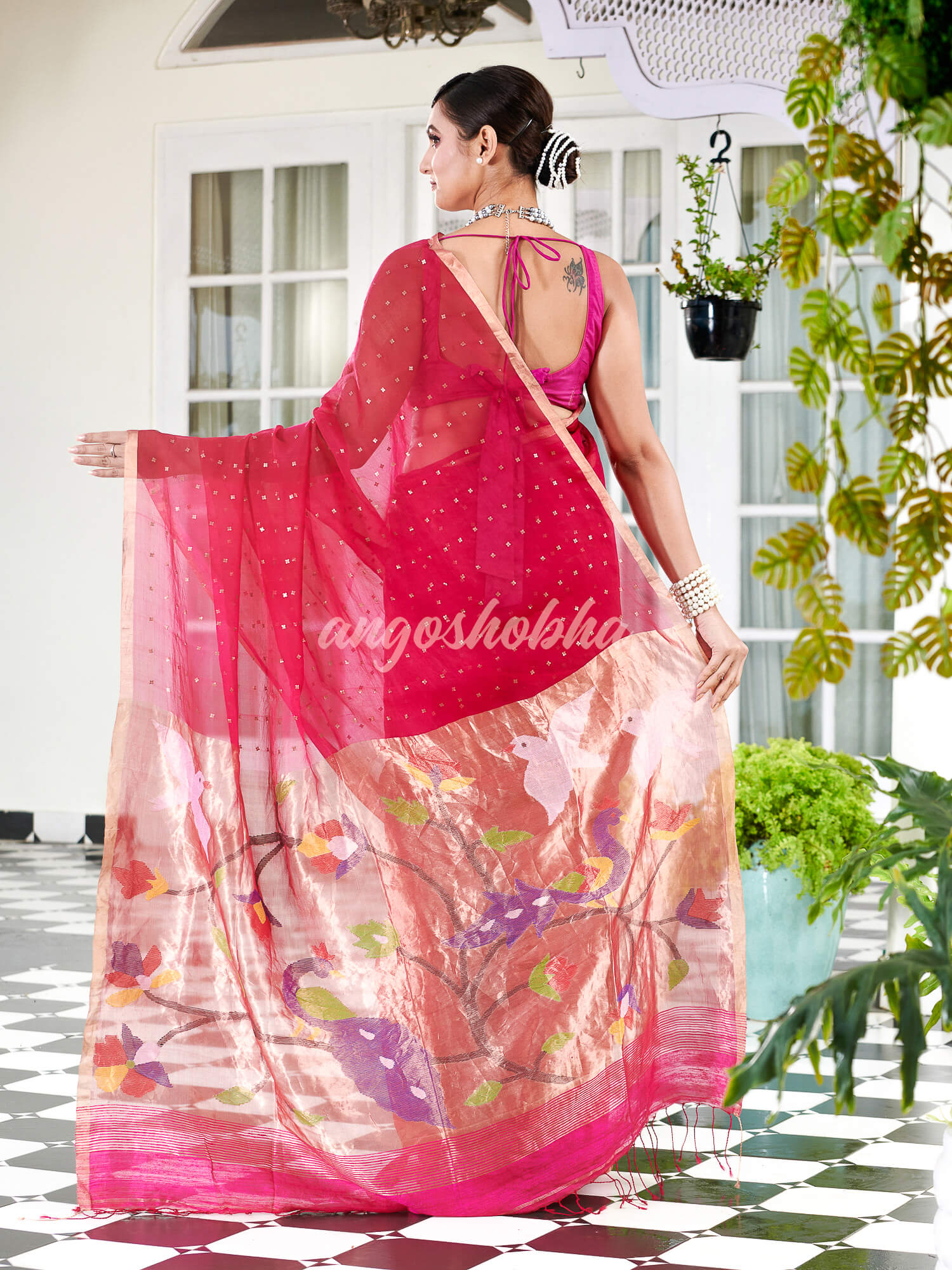 Bright Pink Paithani Muslin Silk Handwoven Saree