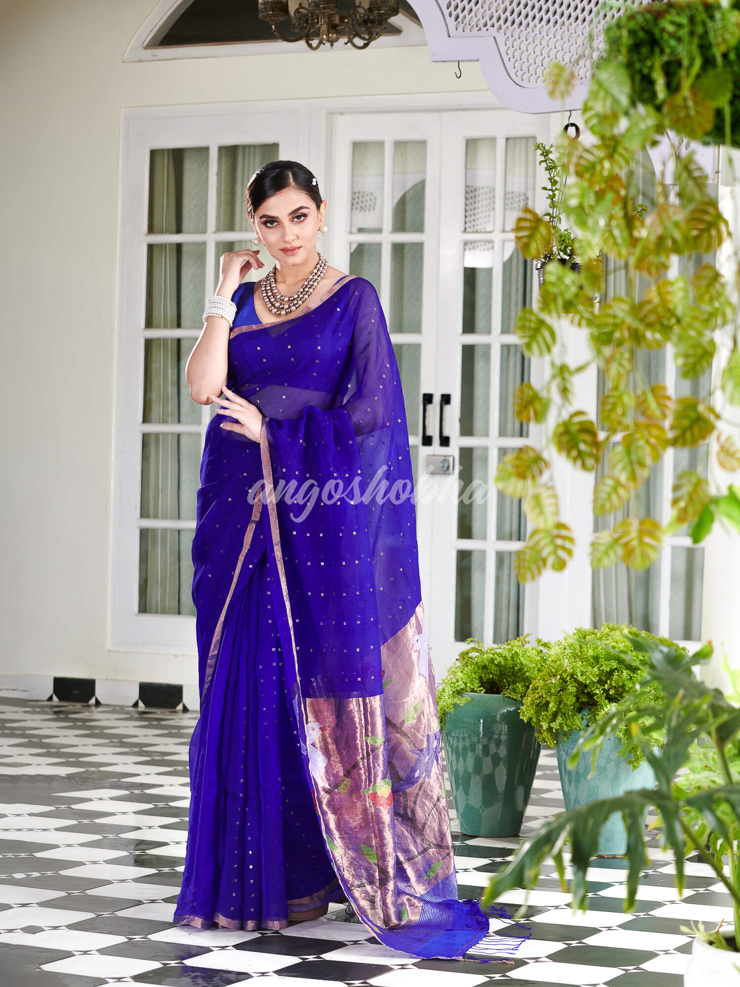 Blue Paithani Muslin Silk Handwoven Saree