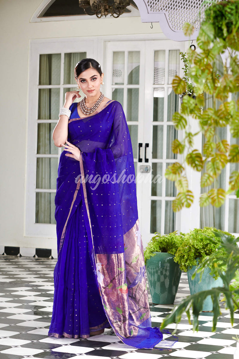 Blue Paithani Muslin Silk Handwoven Saree