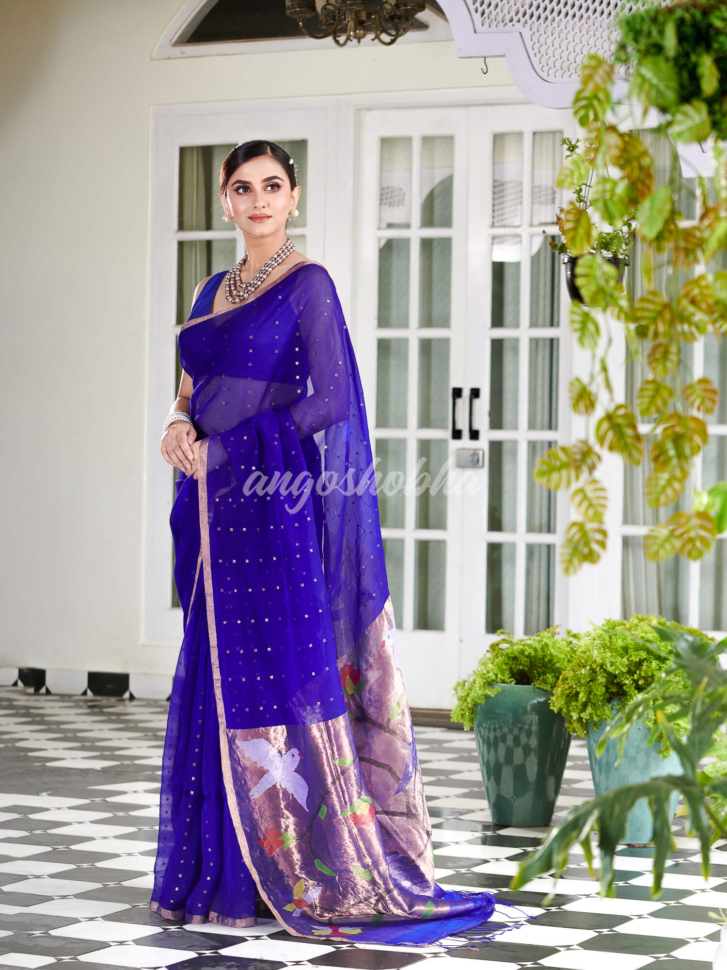 Blue Paithani Muslin Silk Handwoven Saree