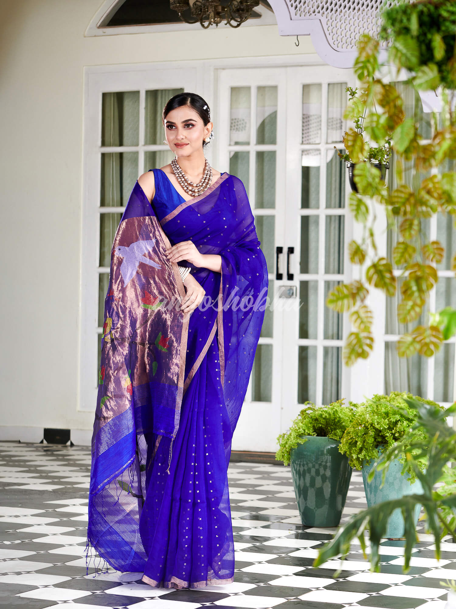 Blue Paithani Muslin Silk Handwoven Saree