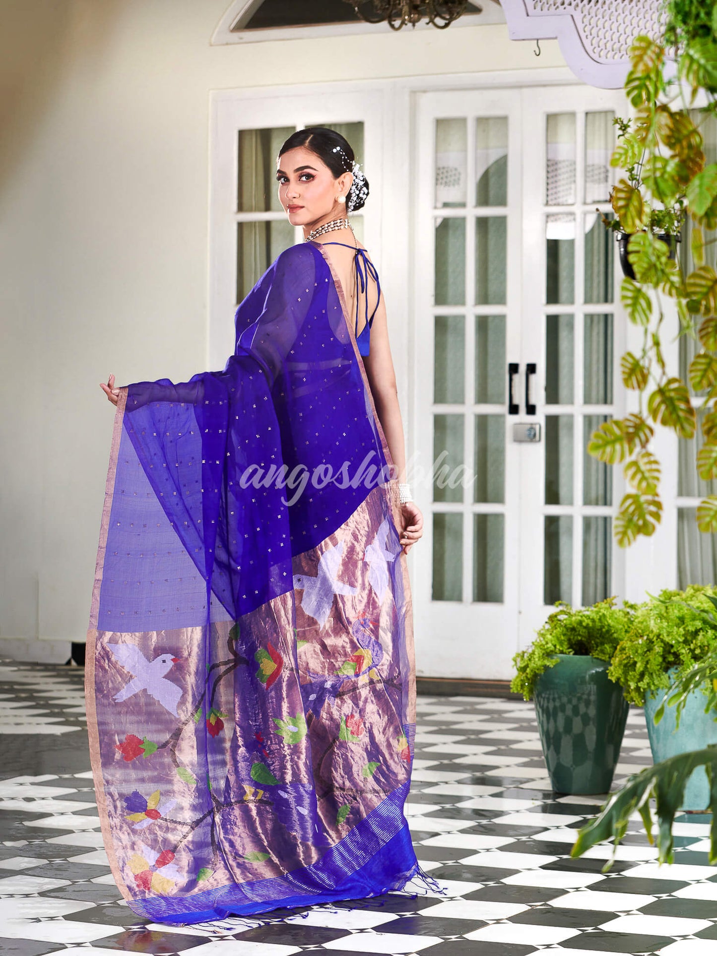 Blue Paithani Muslin Silk Handwoven Saree