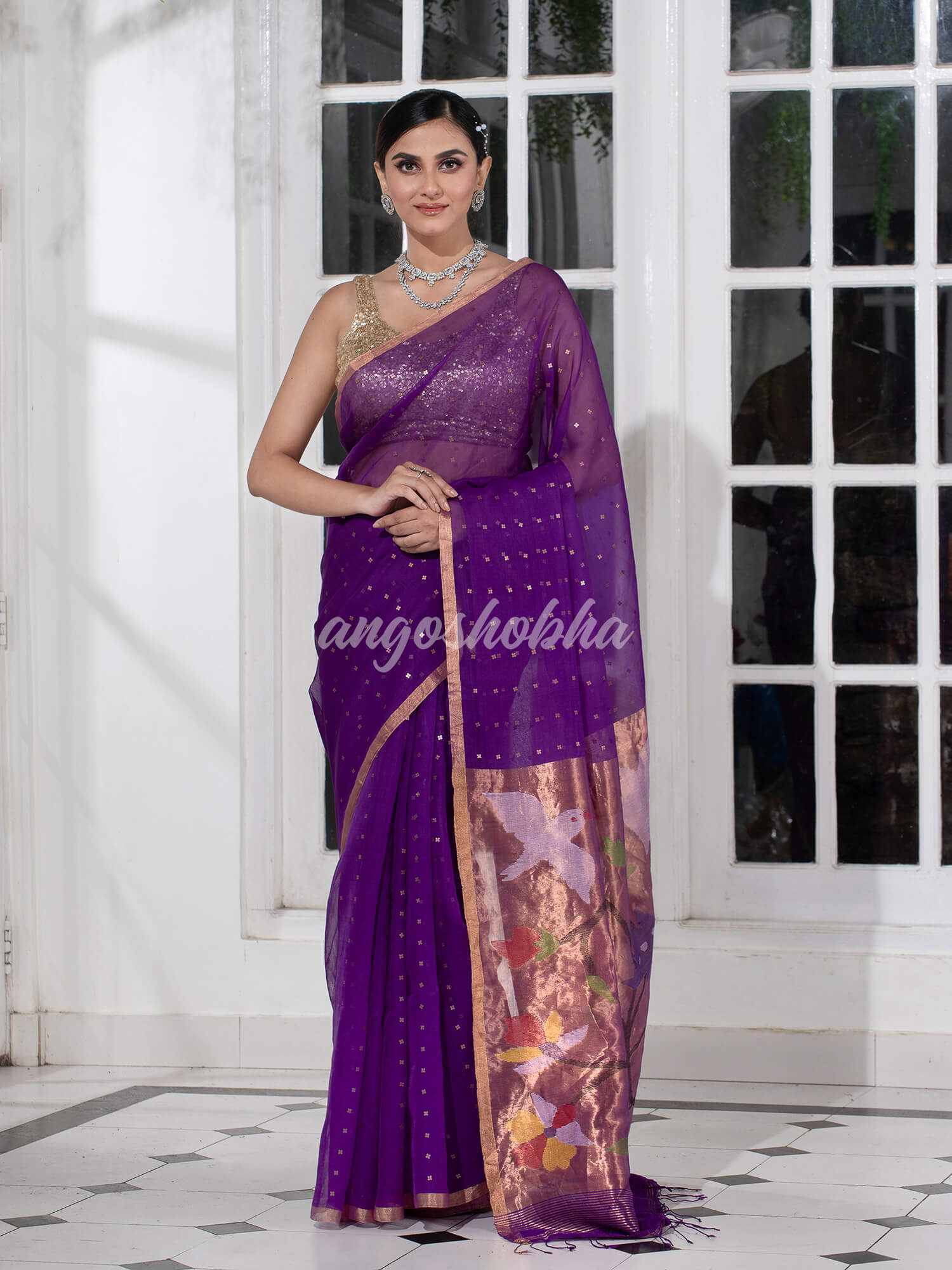 Purple Paithani Muslin Silk Handwoven Saree