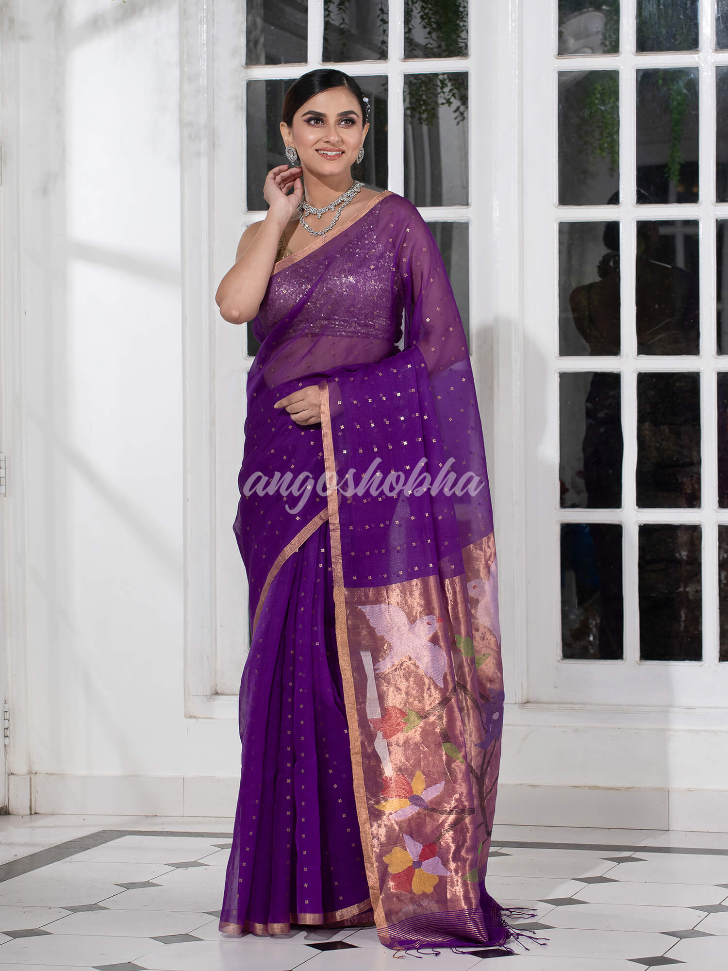 Purple Paithani Muslin Silk Handwoven Saree