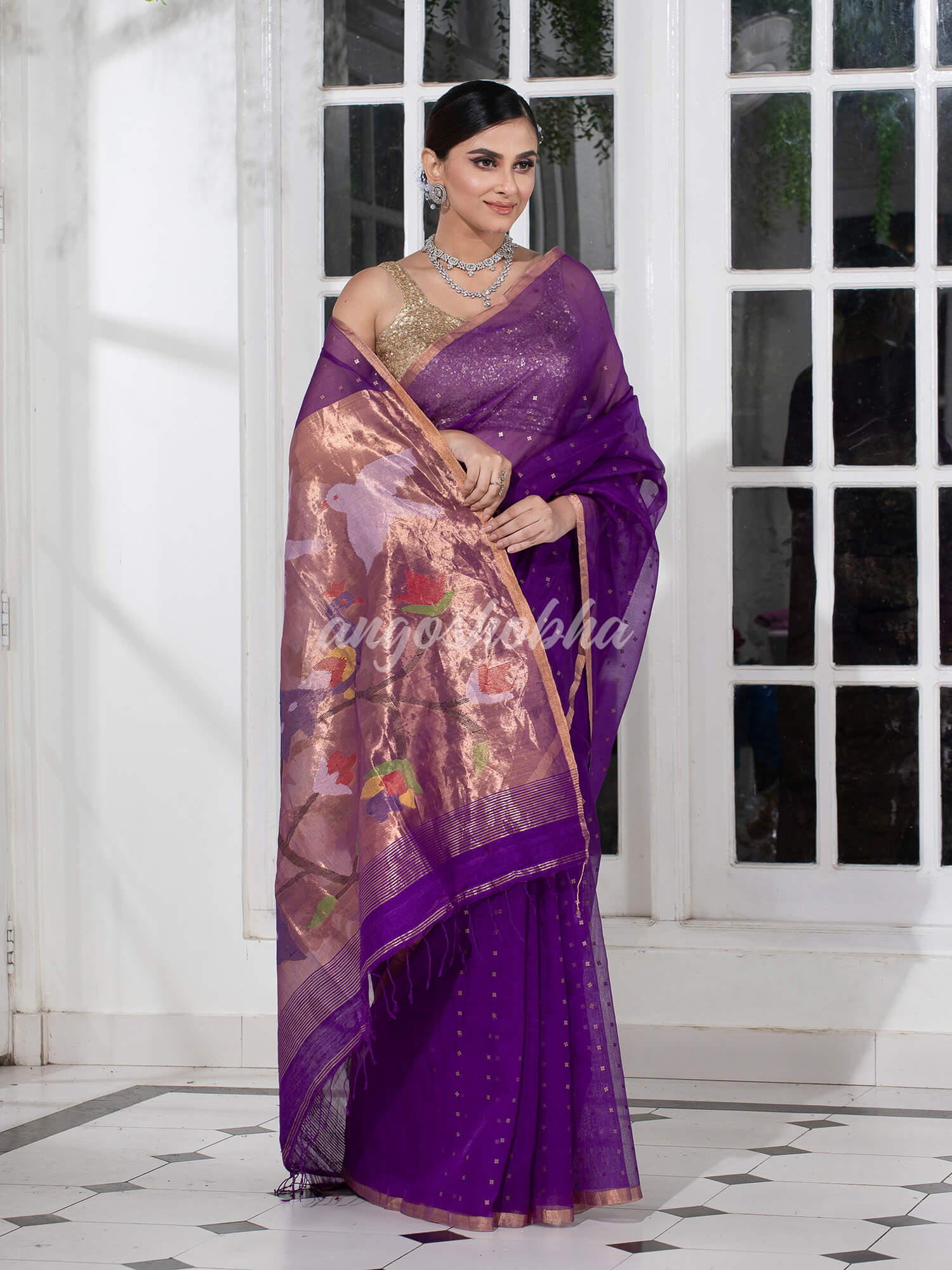 Purple Paithani Muslin Silk Handwoven Saree