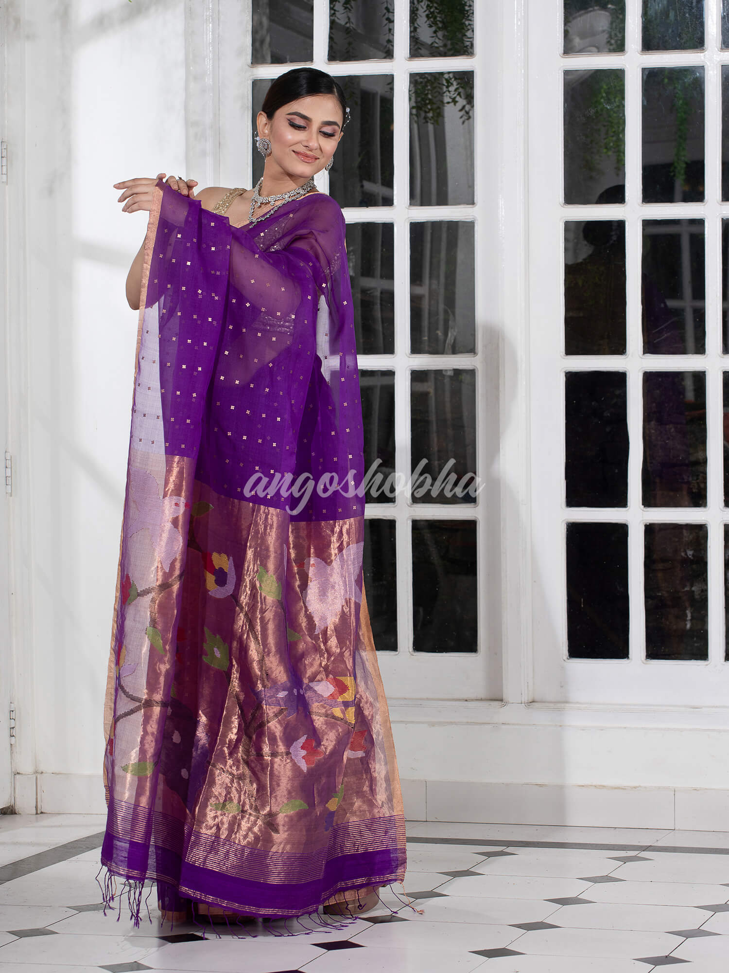 Purple Paithani Muslin Silk Handwoven Saree