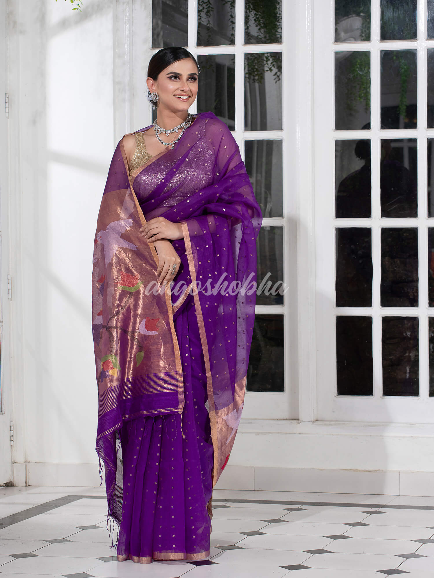 Purple Paithani Muslin Silk Handwoven Saree