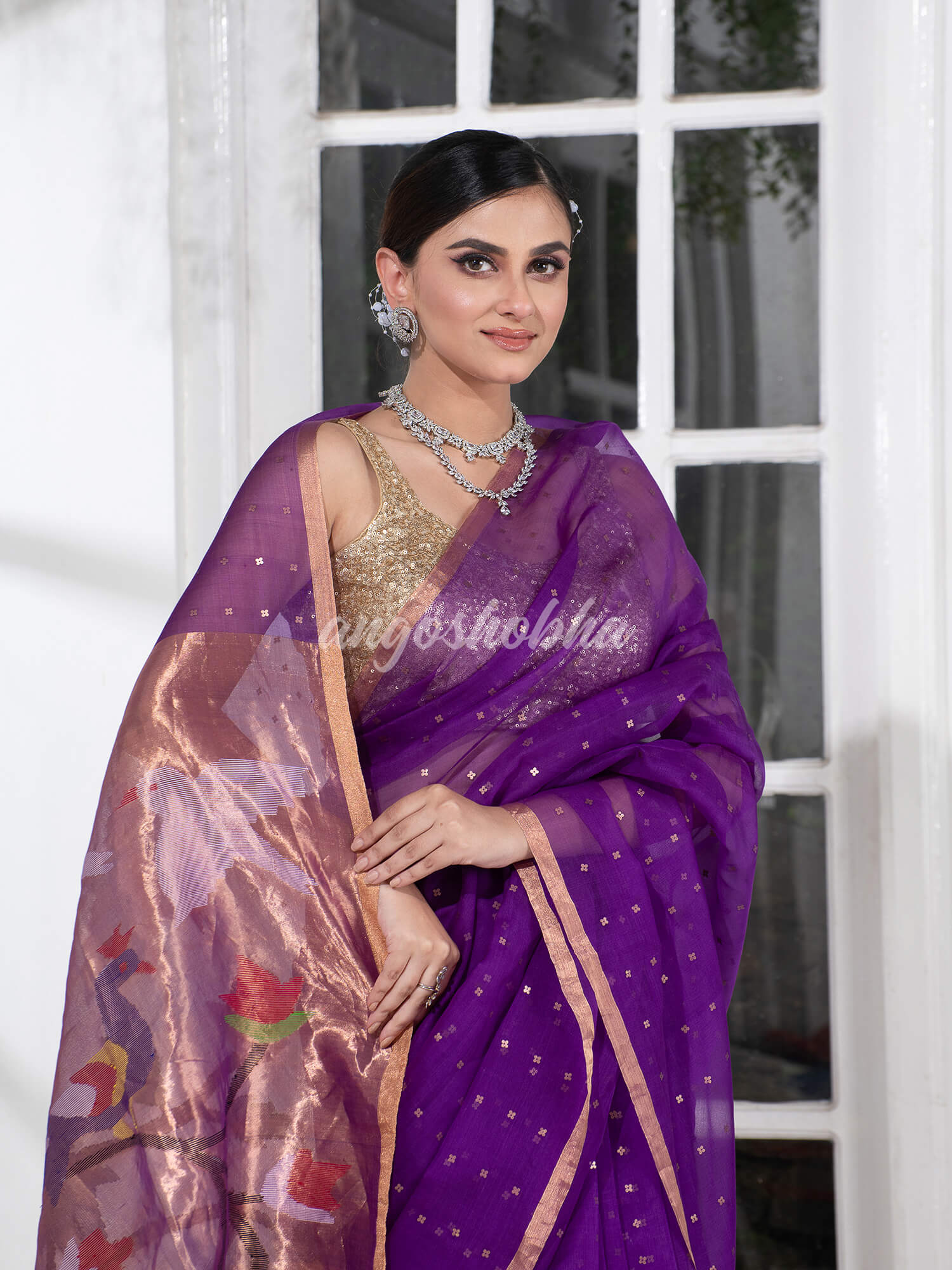 Purple Paithani Muslin Silk Handwoven Saree