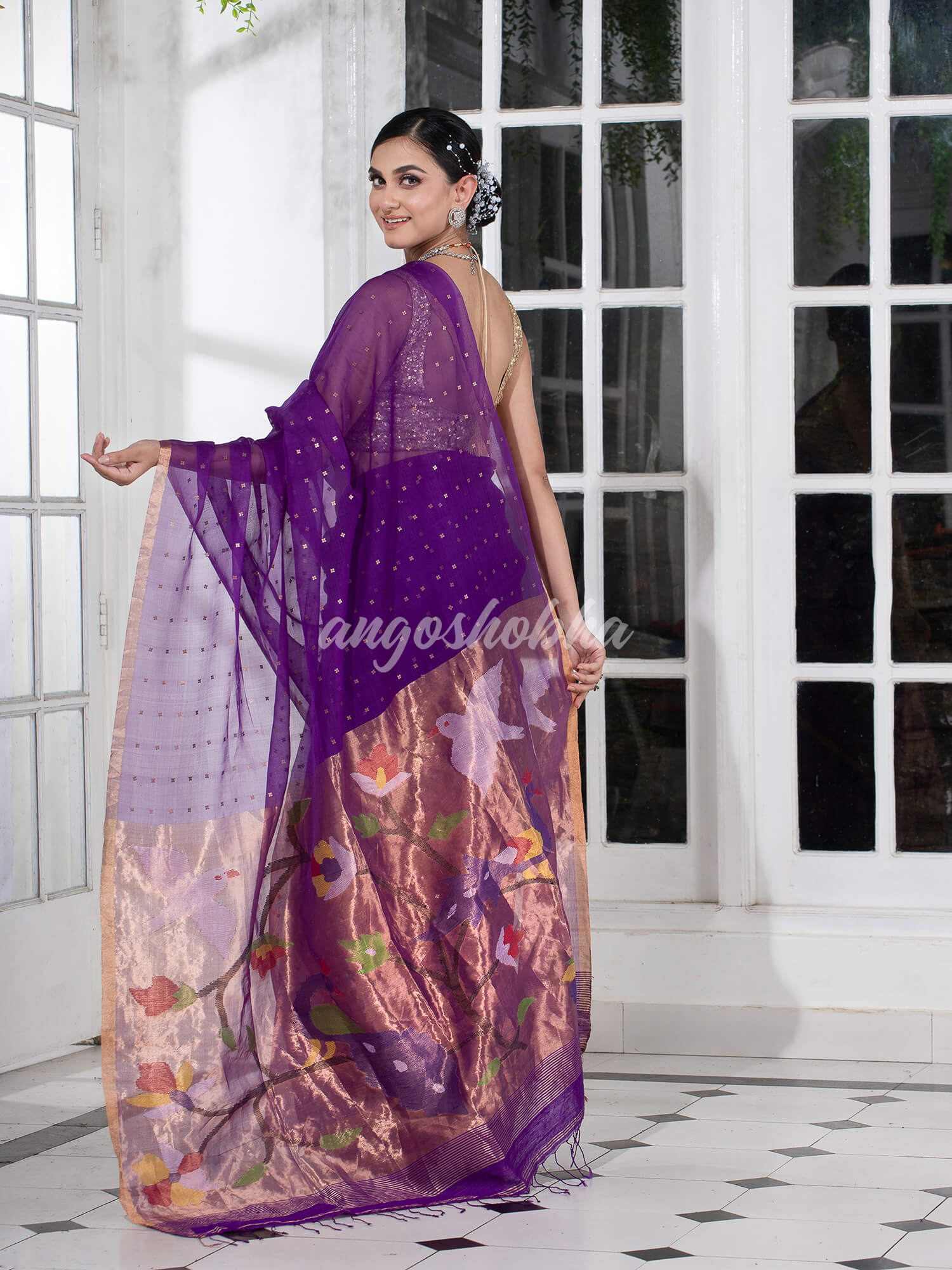 Purple Paithani Muslin Silk Handwoven Saree