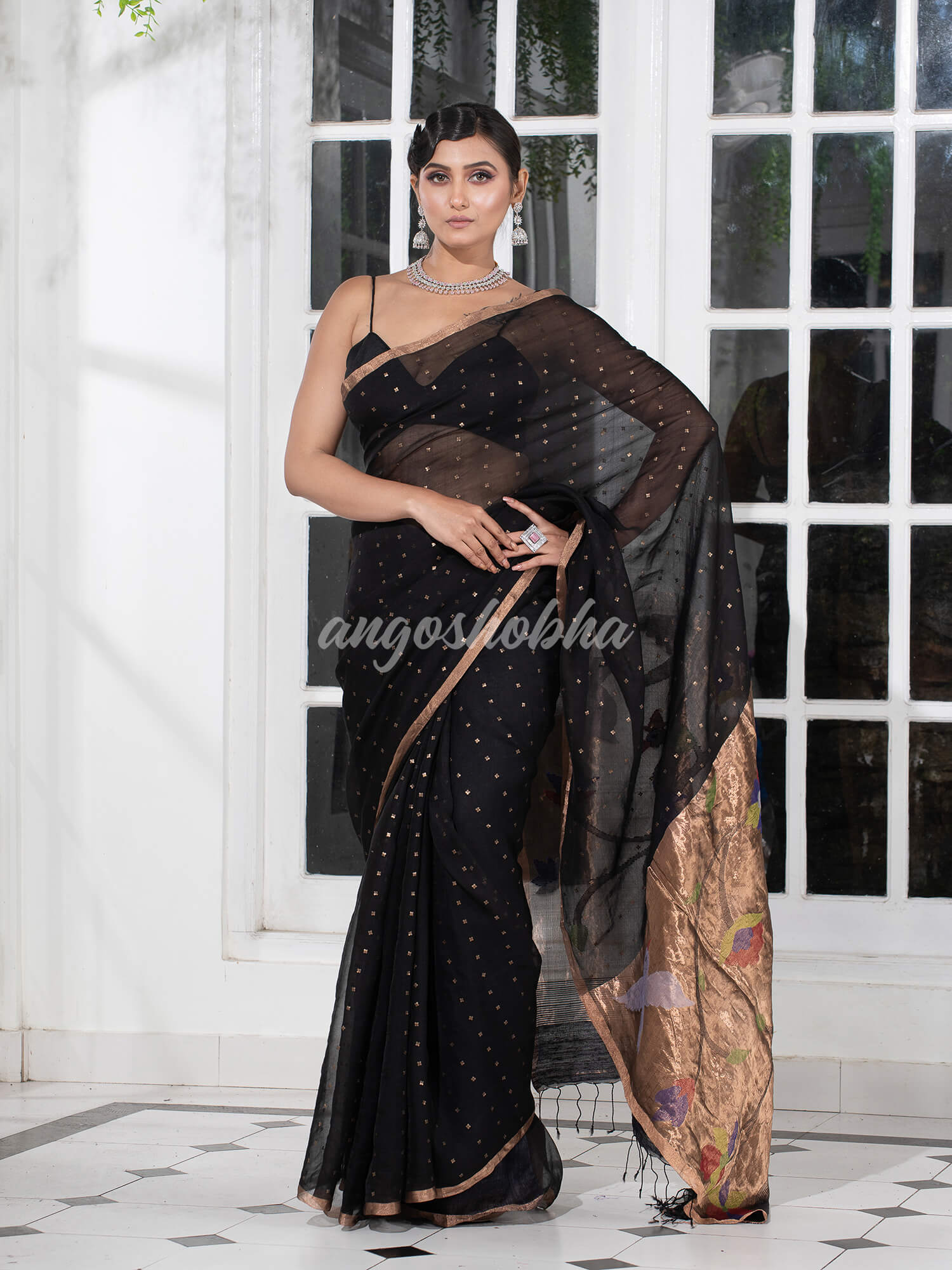 Black Paithani Muslin Silk Handwoven Saree
