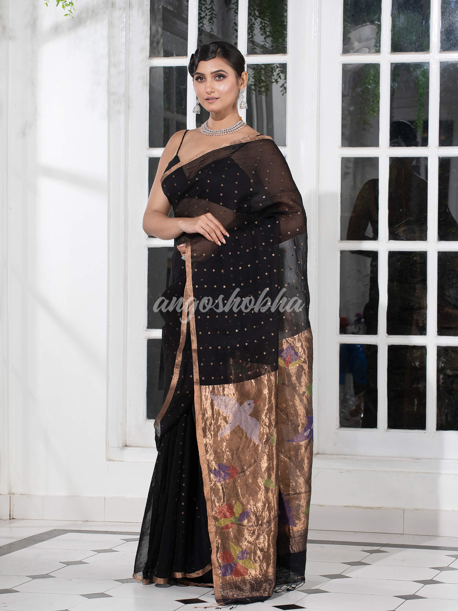 Black Paithani Muslin Silk Handwoven Saree