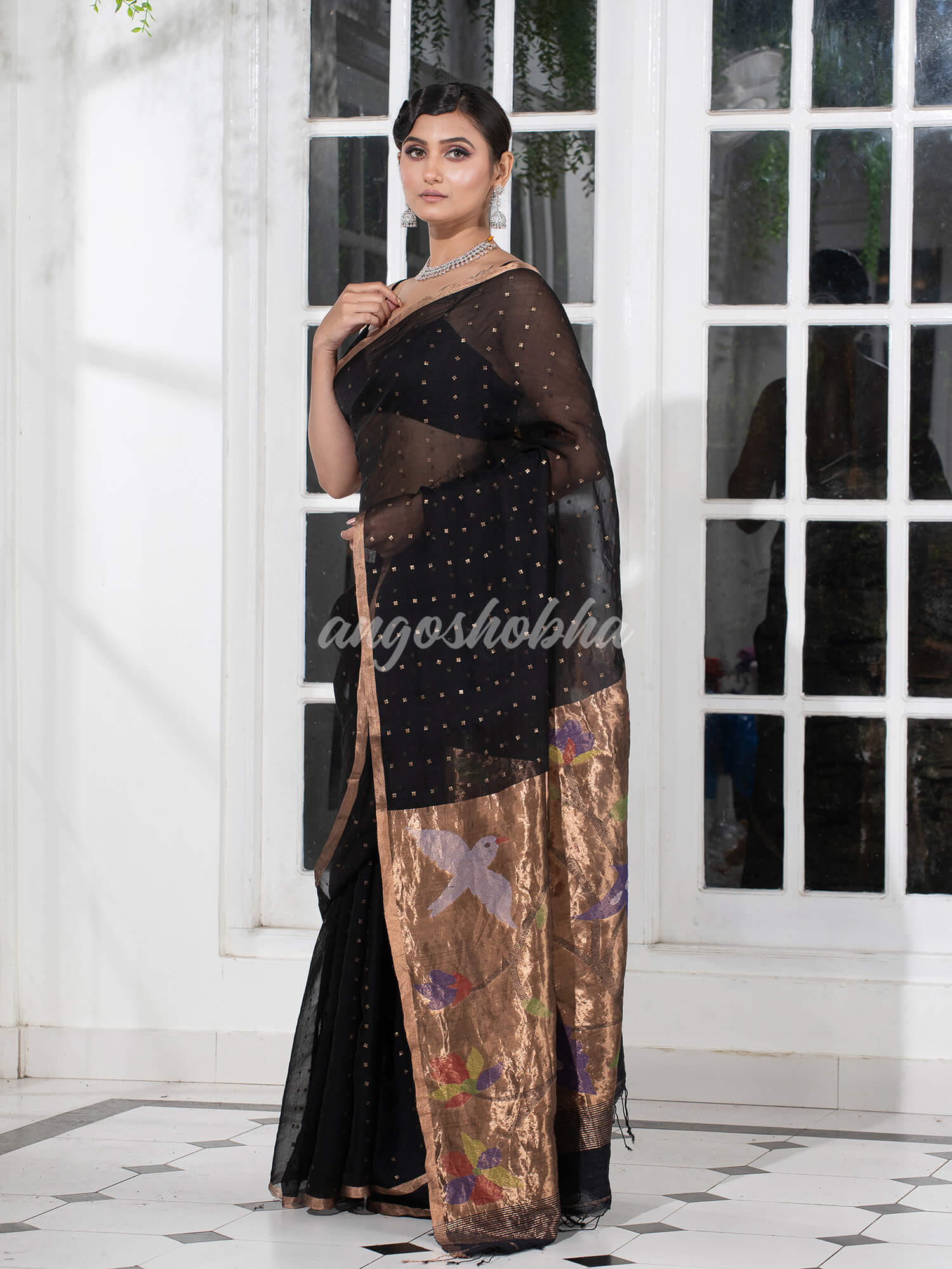 Black Paithani Muslin Silk Handwoven Saree