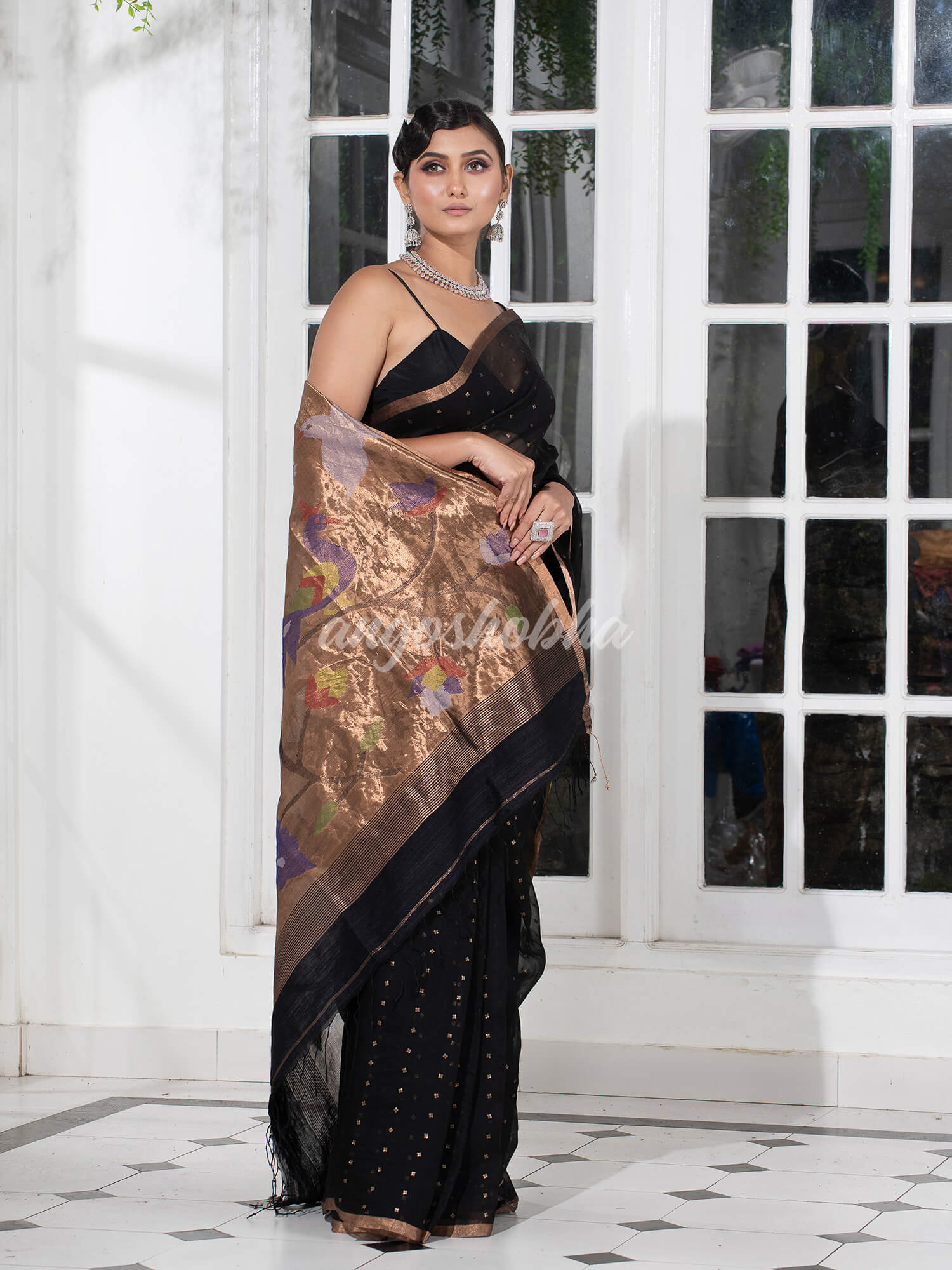 Black Paithani Muslin Silk Handwoven Saree