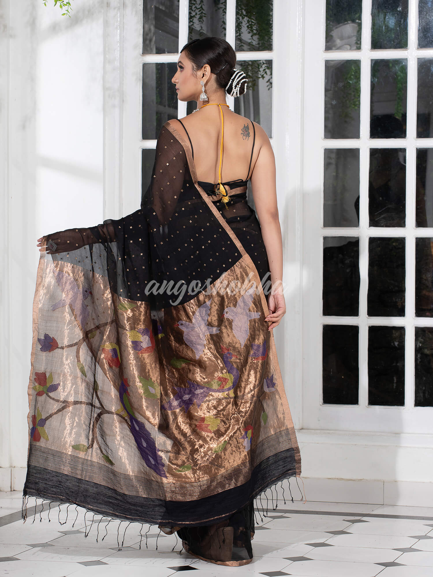 Black Paithani Muslin Silk Handwoven Saree