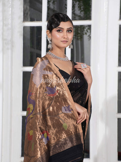 Black Paithani Muslin Silk Handwoven Saree