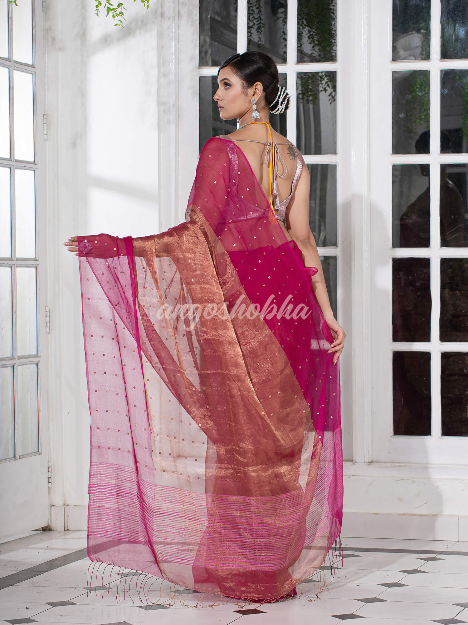 Magenta Silk Muslin Tissue Saree