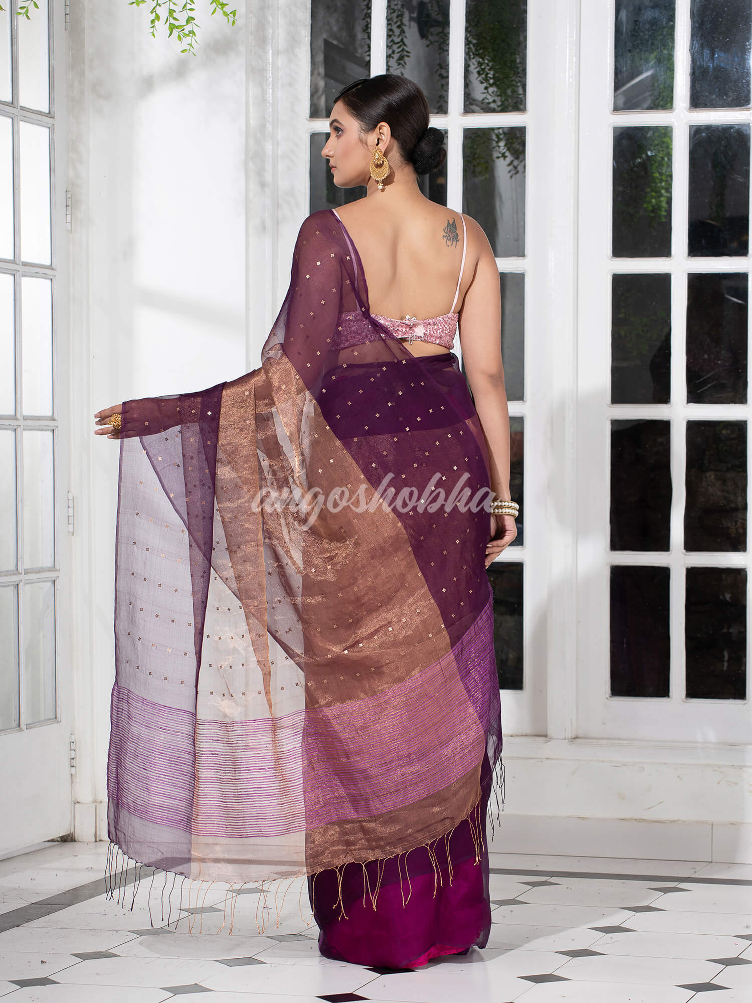 Purple Silk Muslin Tissue Saree