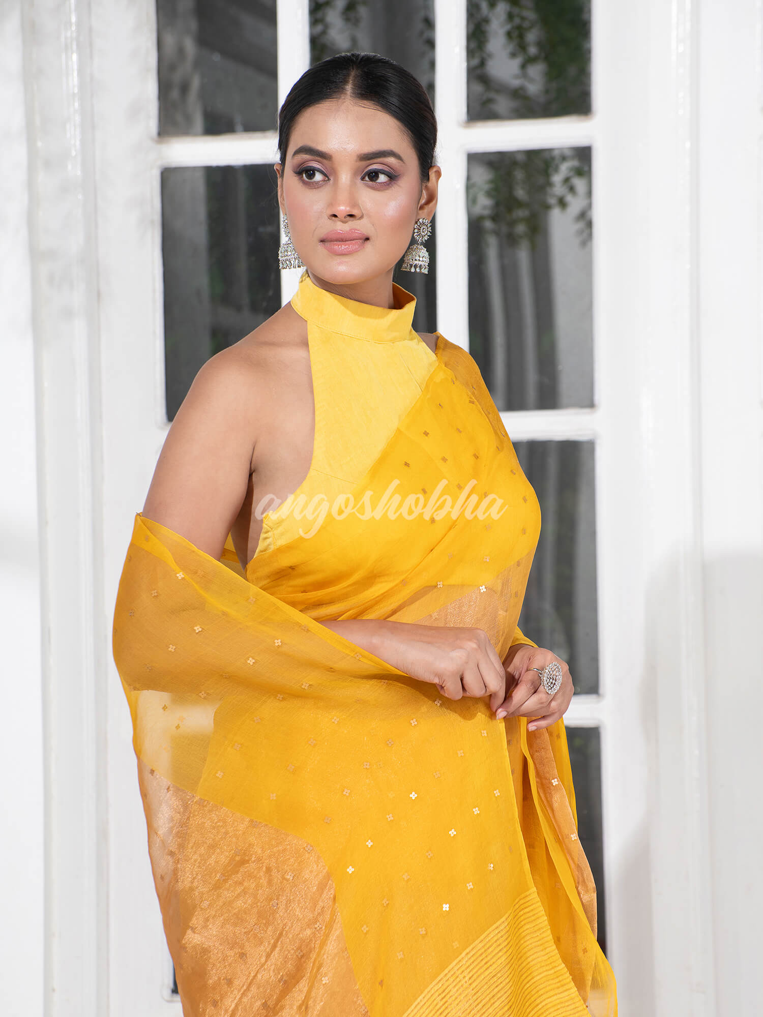 Yellow Silk Muslin Tissue Saree